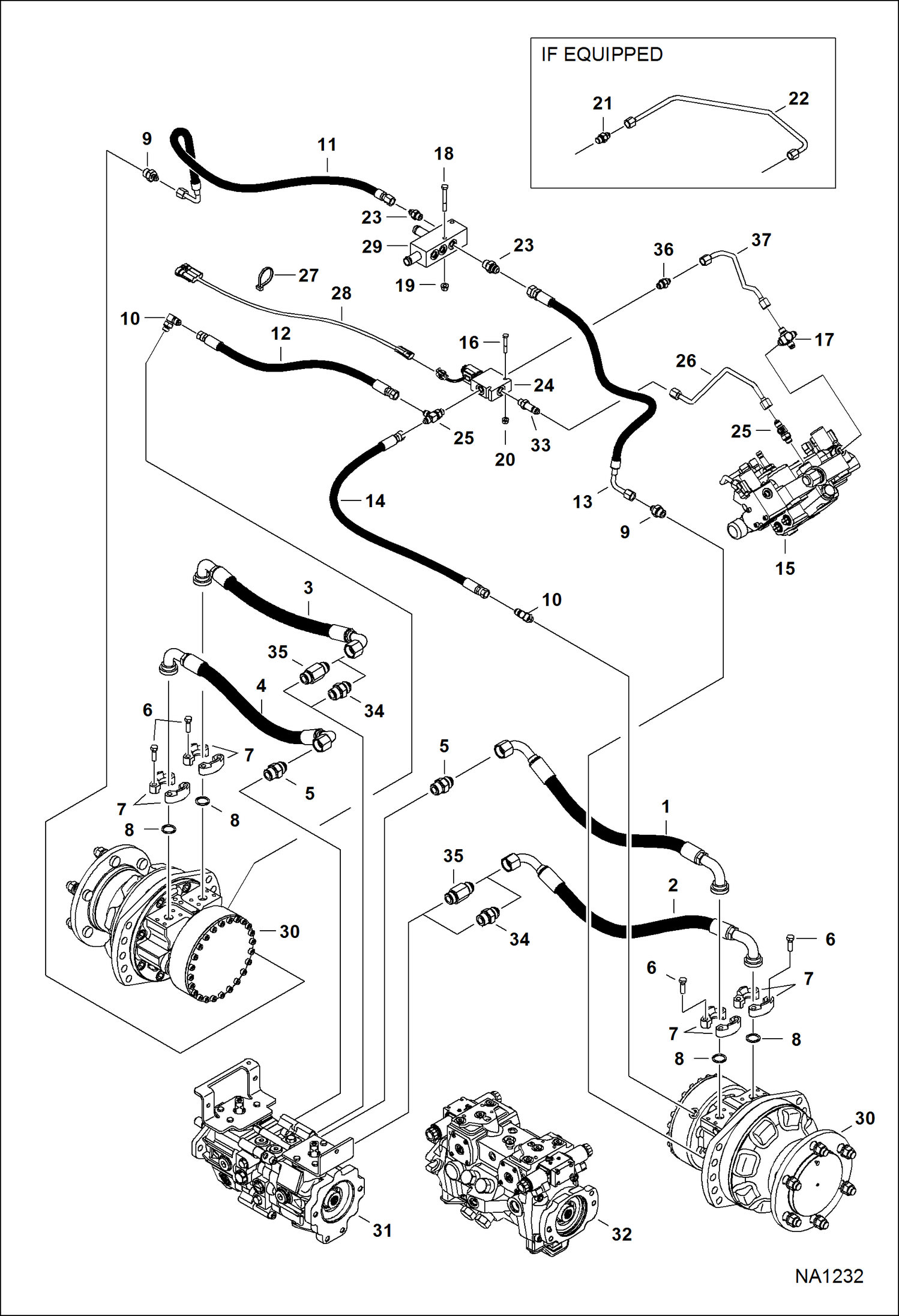 Схема запчастей Bobcat T-Series - HYDROSTATIC CIRCUITRY (Single Speed Motors) HYDROSTATIC SYSTEM