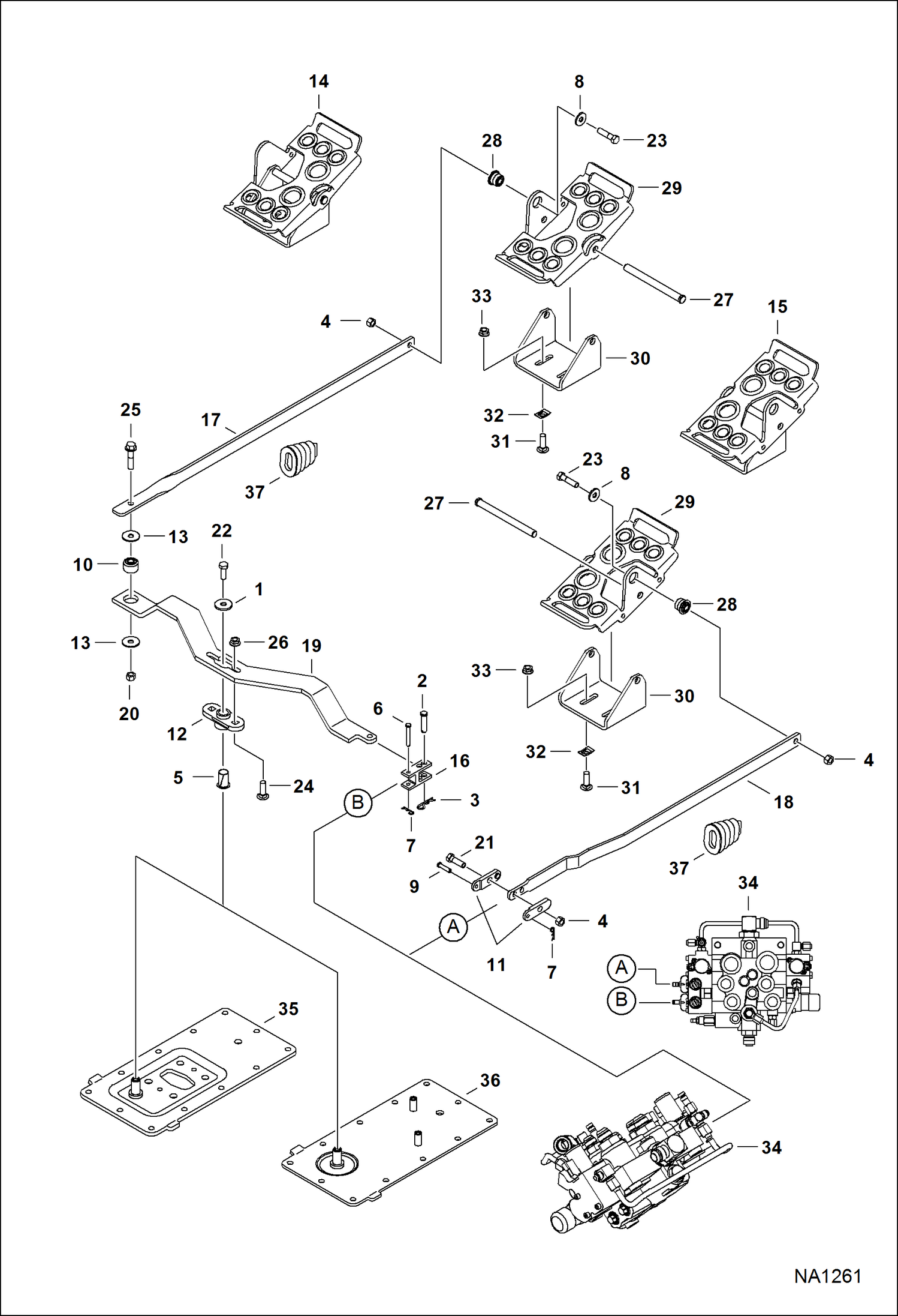 Схема запчастей Bobcat S-Series - CONTROL PEDALS HYDRAULIC SYSTEM