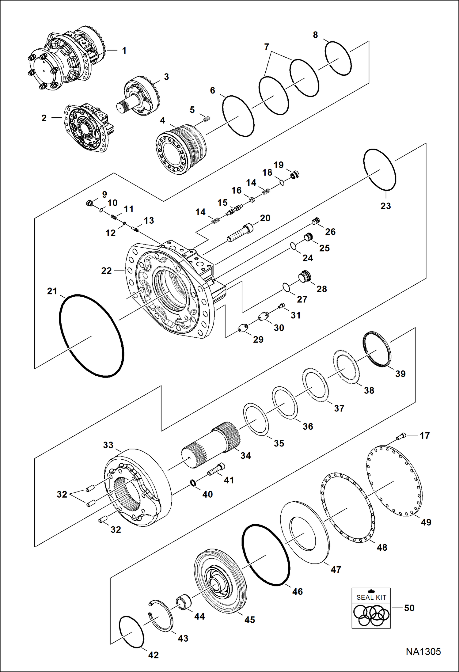 Схема запчастей Bobcat T-Series - HYDROSTATIC MOTOR (Single Speed) HYDROSTATIC SYSTEM