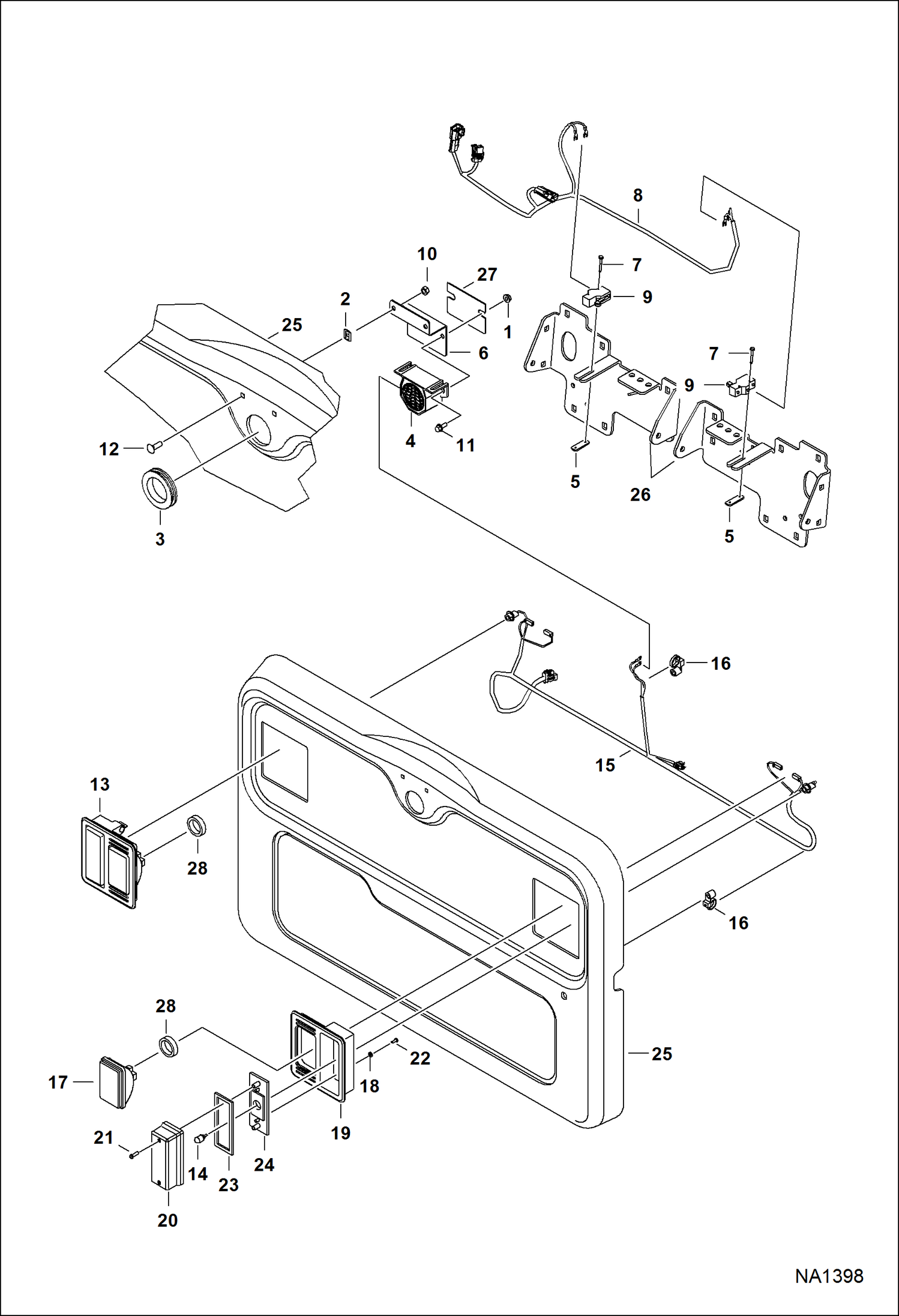 Схема запчастей Bobcat S-Series - ENGINE ELECTRICAL CIRCUITRY (Rear Lights & Back-up Alarm) ELECTRICAL SYSTEM