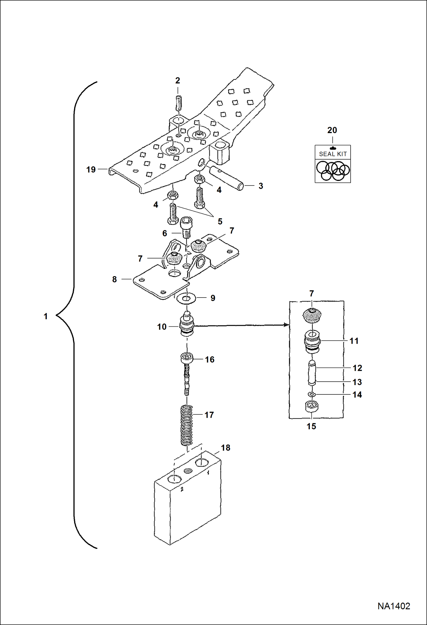 Схема запчастей Bobcat 442 - PEDAL VALVE ASSEMBLY HYDRAULIC SYSTEM