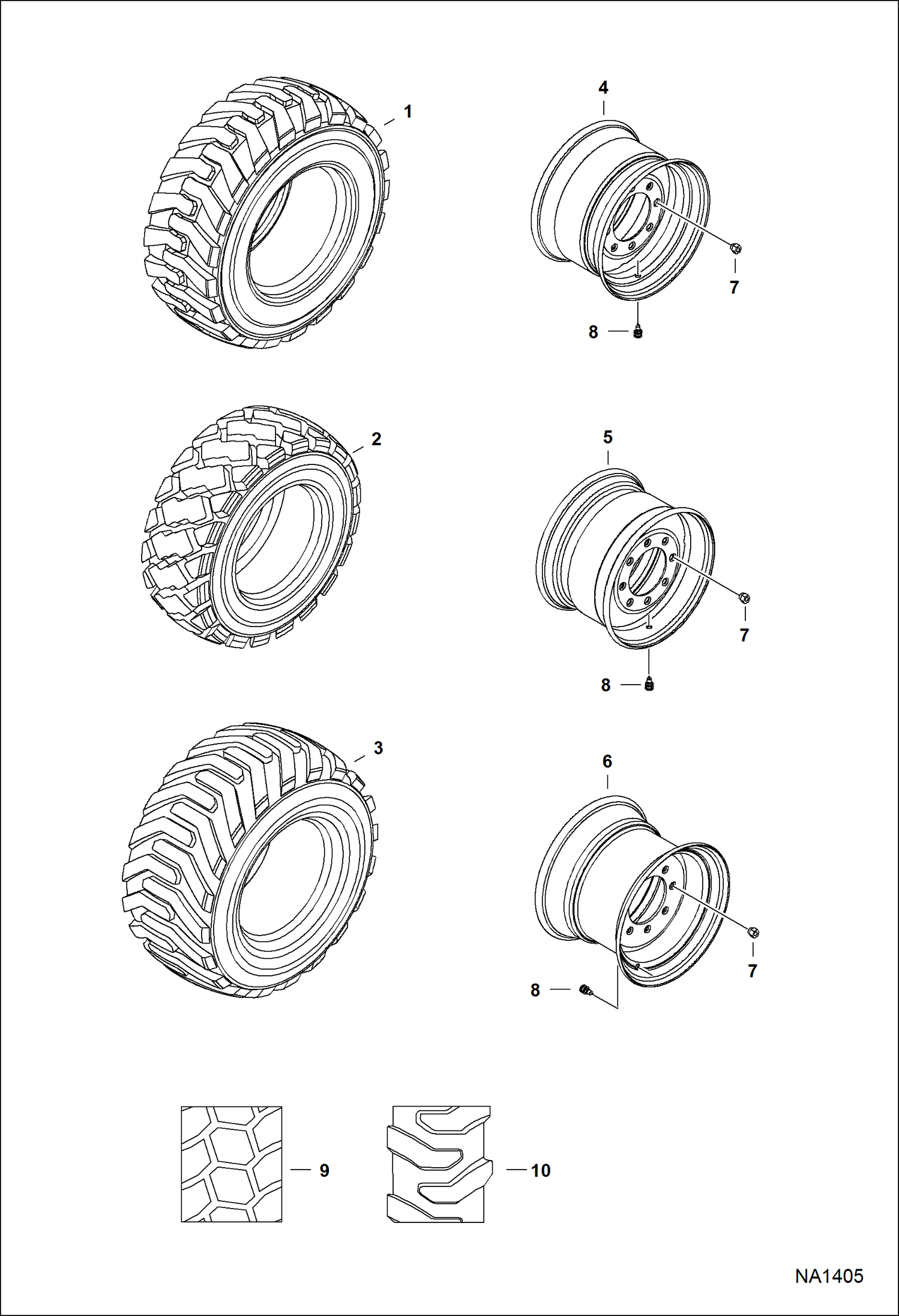 Схема запчастей Bobcat S-Series - TIRES & RIMS (Pneumatic Tire) ACCESSORIES & OPTIONS