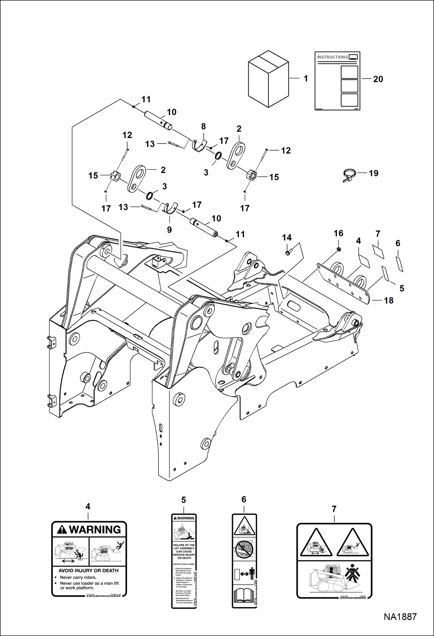 Схема запчастей Bobcat A-Series - LIFT KIT (Four Point) ACCESSORIES & OPTIONS