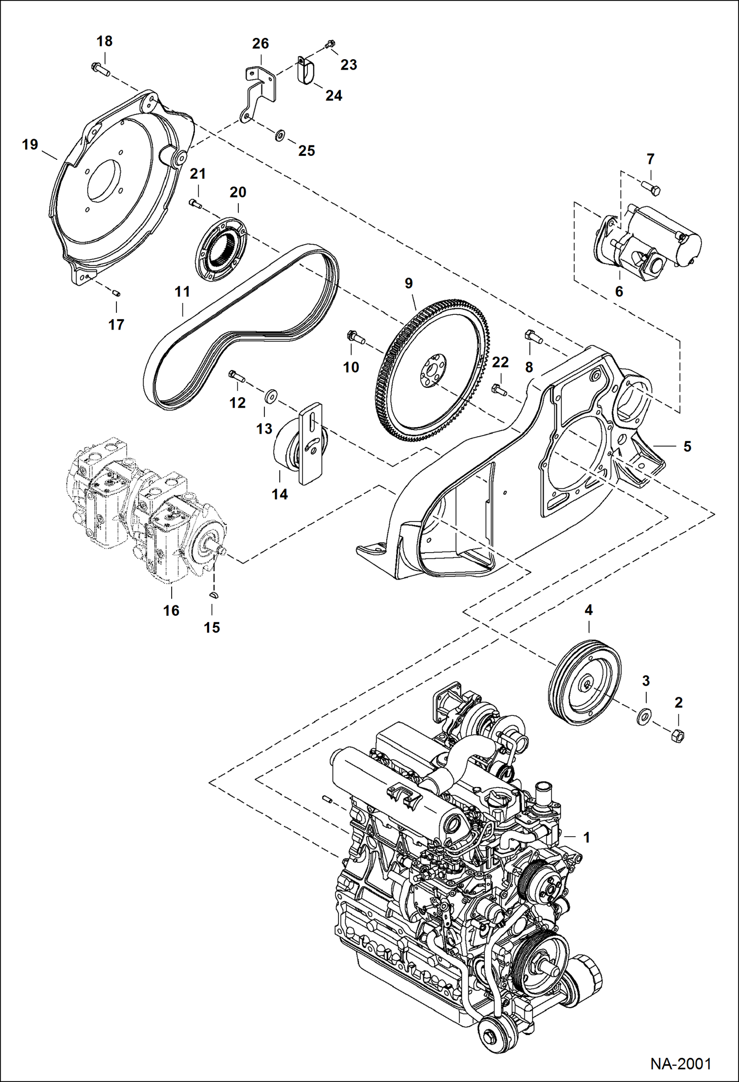 Схема запчастей Bobcat 435 - ENGINE & ATTACHING PARTS (Belt Drive System) POWER UNIT