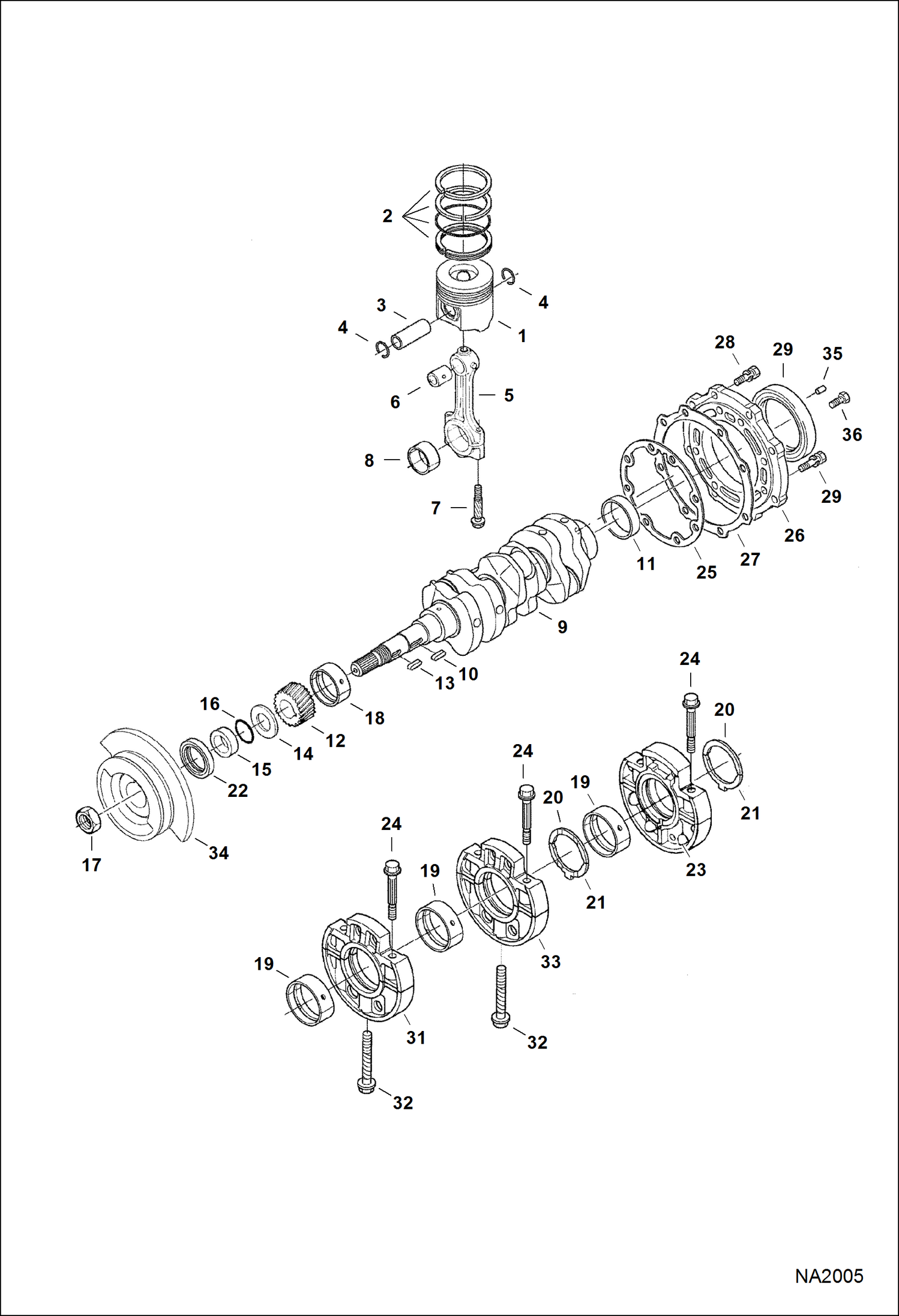 Схема запчастей Bobcat E32 - PISTON & CRANKSHAFT POWER UNIT