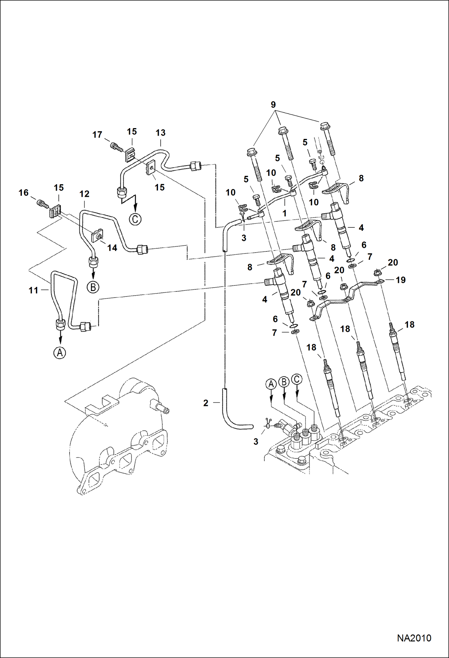 Схема запчастей Bobcat E32 - NOZZLE HOLDER & GLOW PLUG POWER UNIT