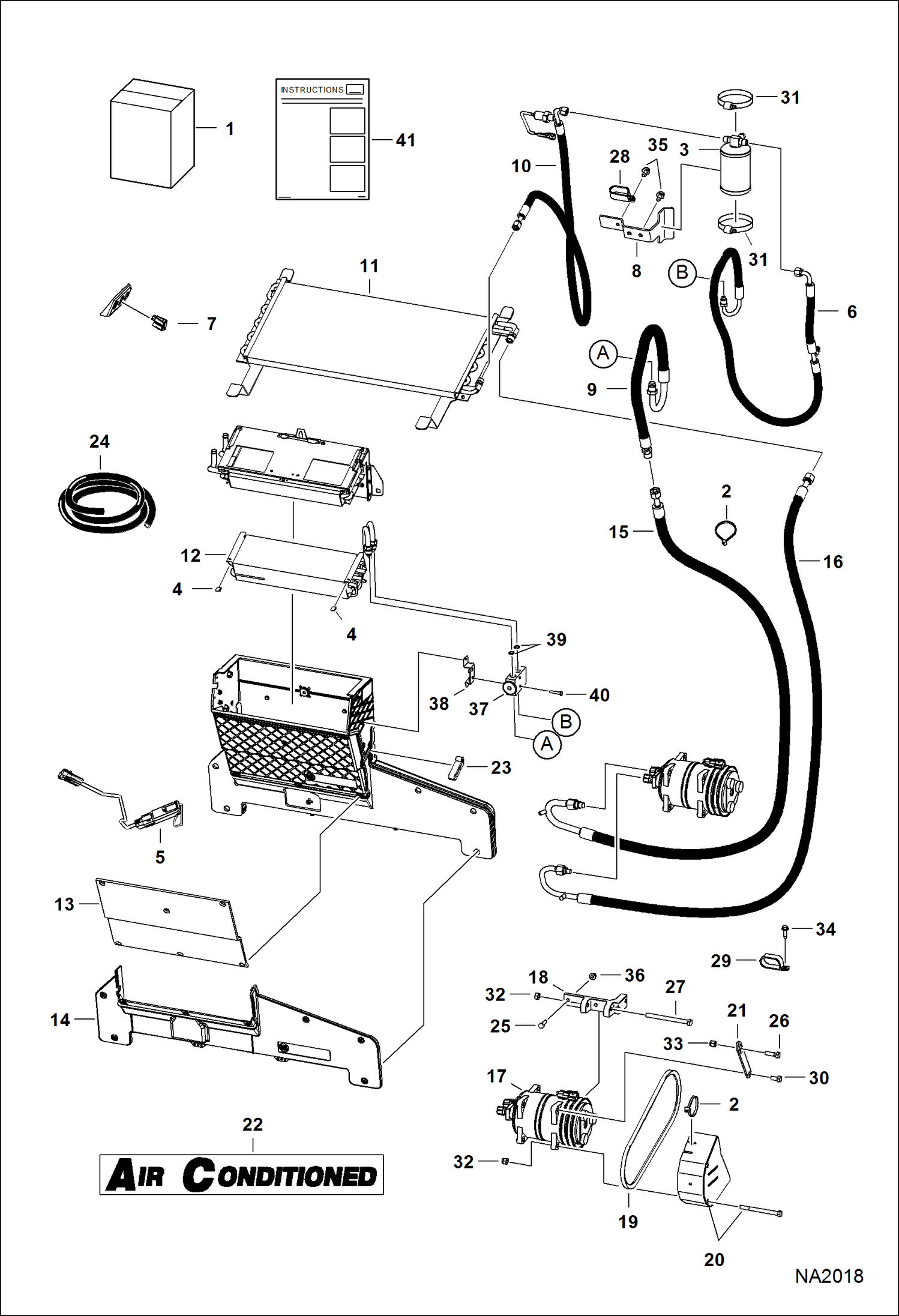 Схема запчастей Bobcat S-Series - HEATER & A/C (A/C Kit) (Used on Heaters W/Plastic Housing) ACCESSORIES & OPTIONS