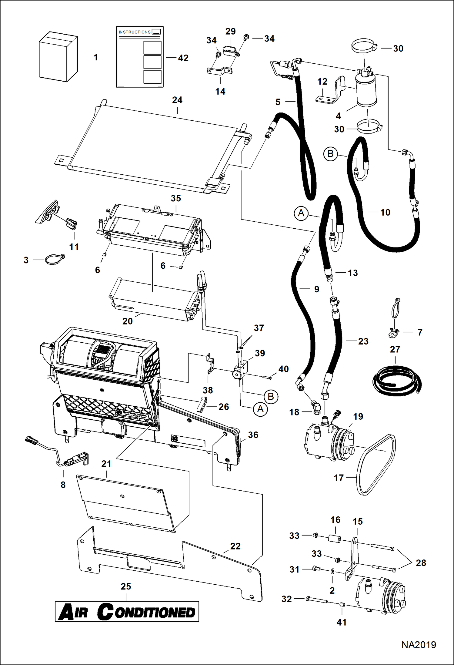 Схема запчастей Bobcat A-Series - HEATER & A/C (A/C Kit) (Used on Heaters W/Plastic Housing) ACCESSORIES & OPTIONS