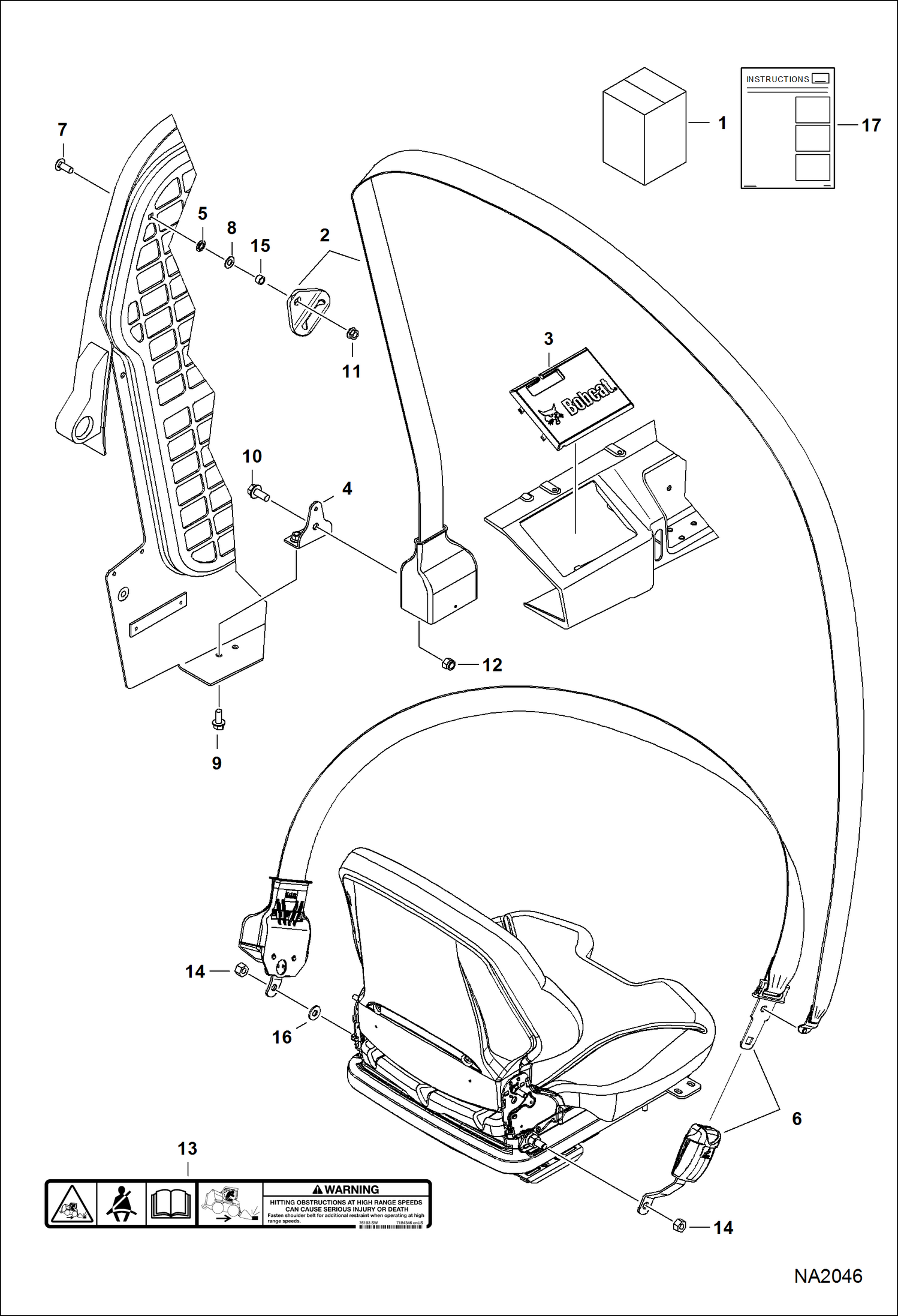 Схема запчастей Bobcat A-Series - SEAT BELT - 3 (Three Point Retractable) ACCESSORIES & OPTIONS