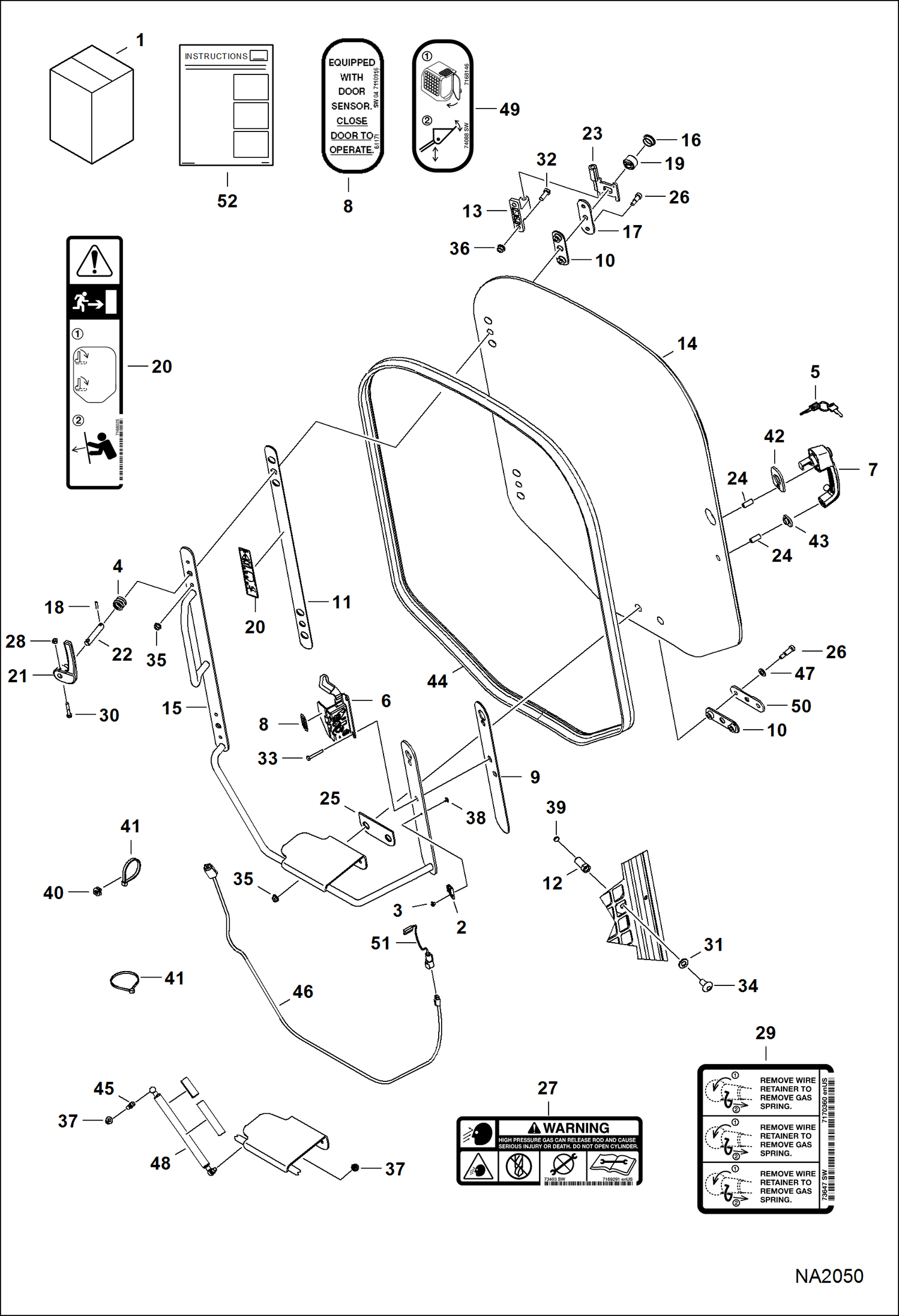 Схема запчастей Bobcat A-Series - CAB DOOR (Special Applications) ACCESSORIES & OPTIONS