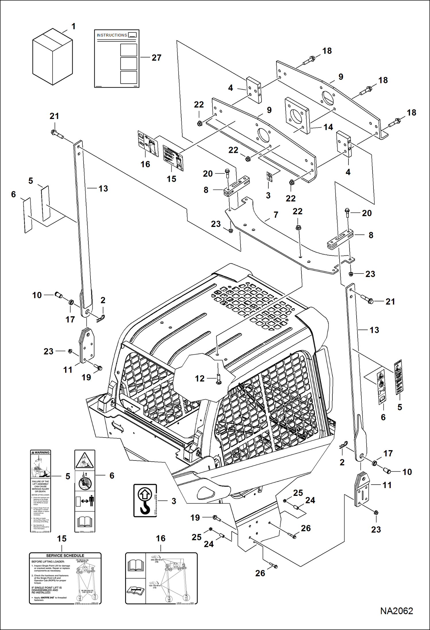 Схема запчастей Bobcat A-Series - LIFT KIT (Single Point) (S/N A3P611001 - 12374, A3P711001 - 12318) ACCESSORIES & OPTIONS