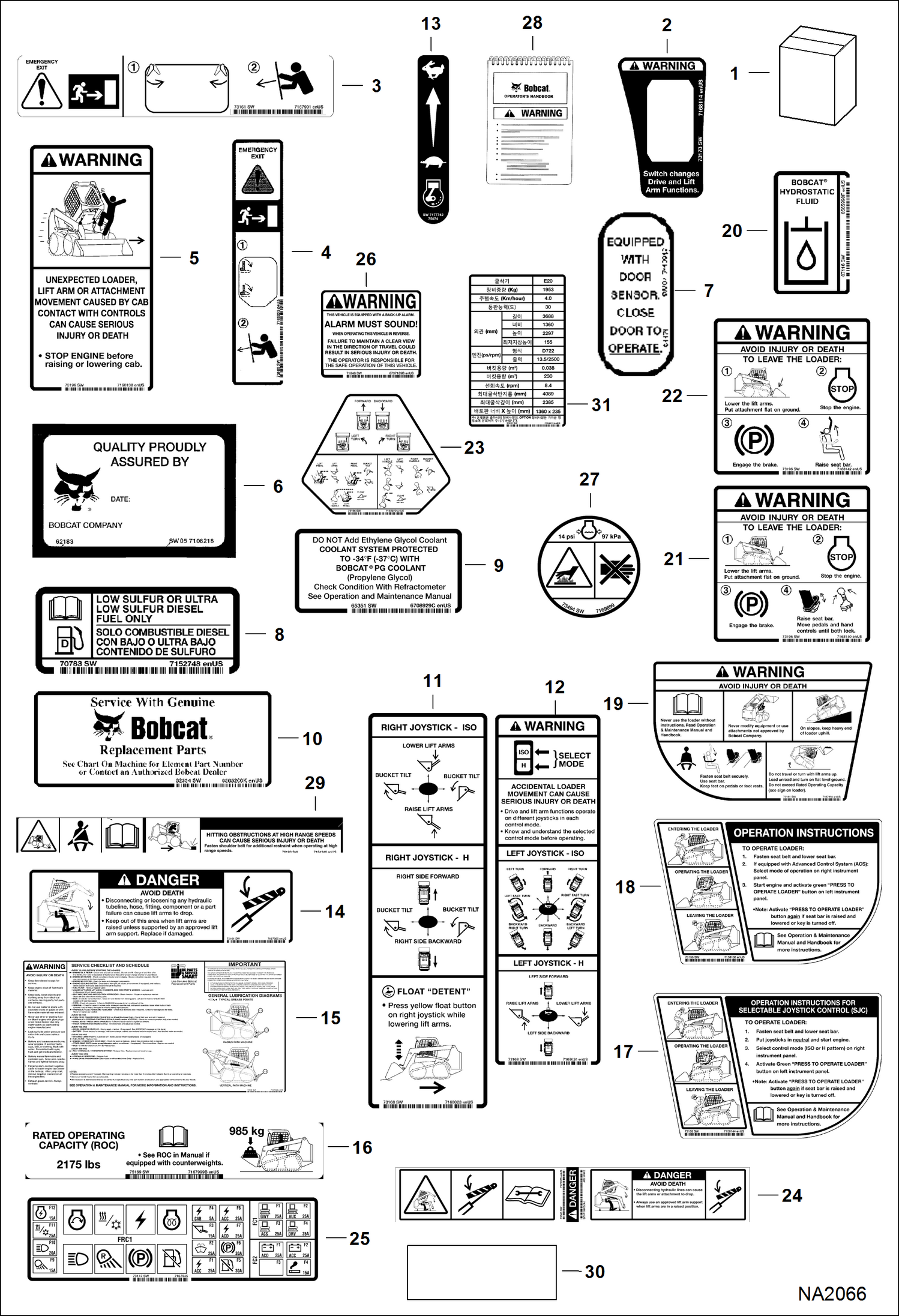 Схема запчастей Bobcat S-Series - DECALS (Inside) ACCESSORIES & OPTIONS