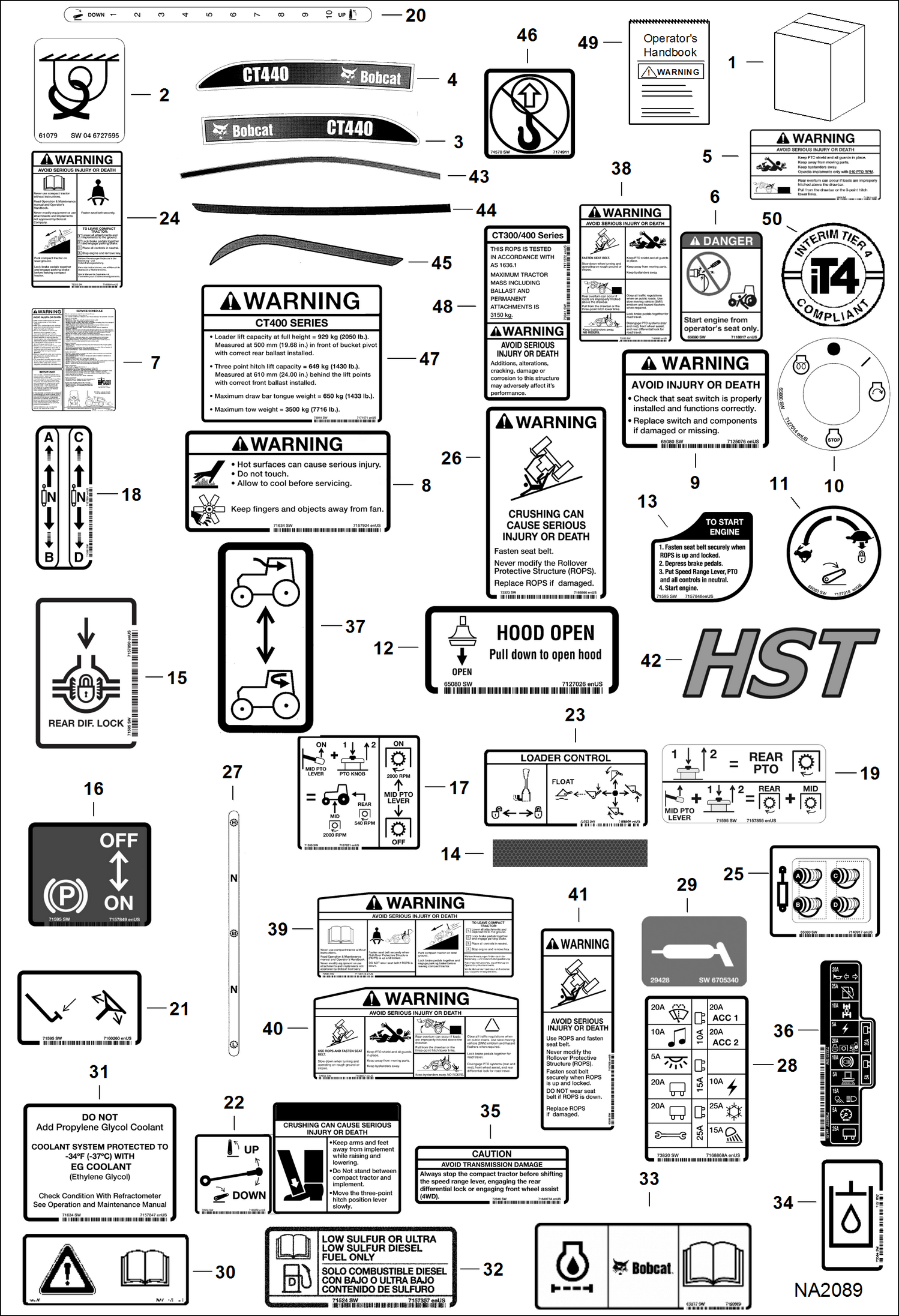 Схема запчастей Bobcat CT440 - DECALS ACCESSORIES & OPTIONS