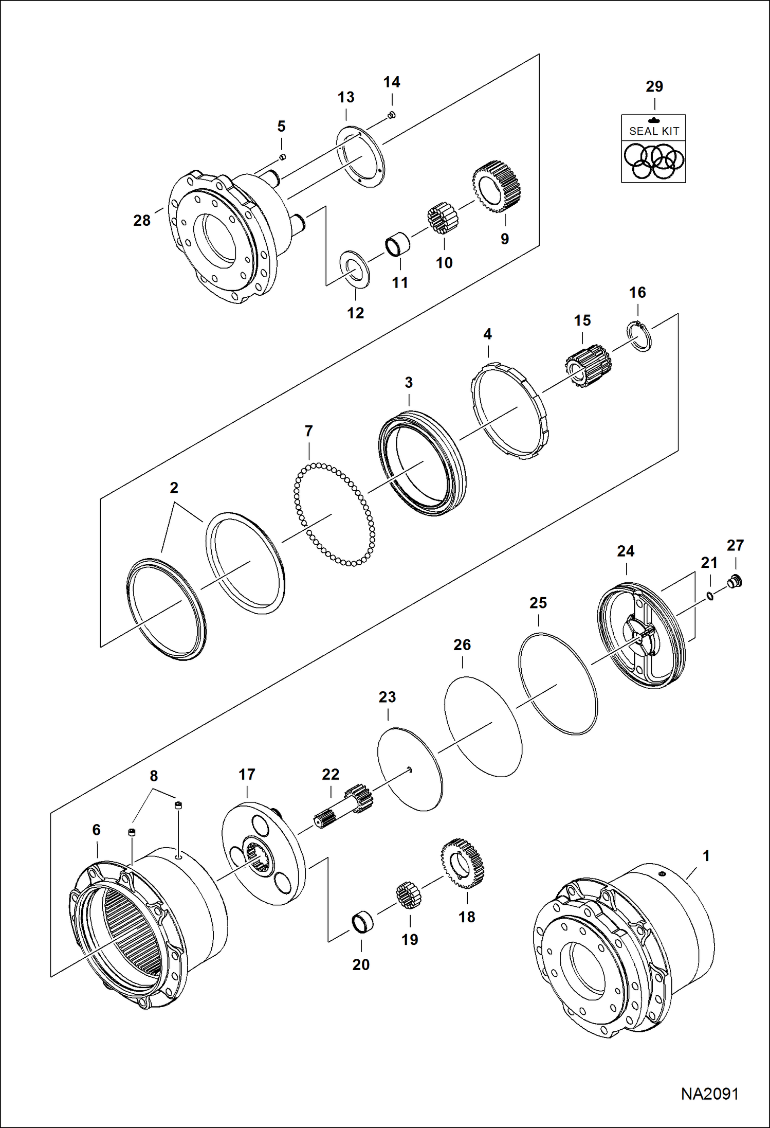 Схема запчастей Bobcat E32 - TRAVEL MOTOR (Gear Box) HYDRAULIC SYSTEM