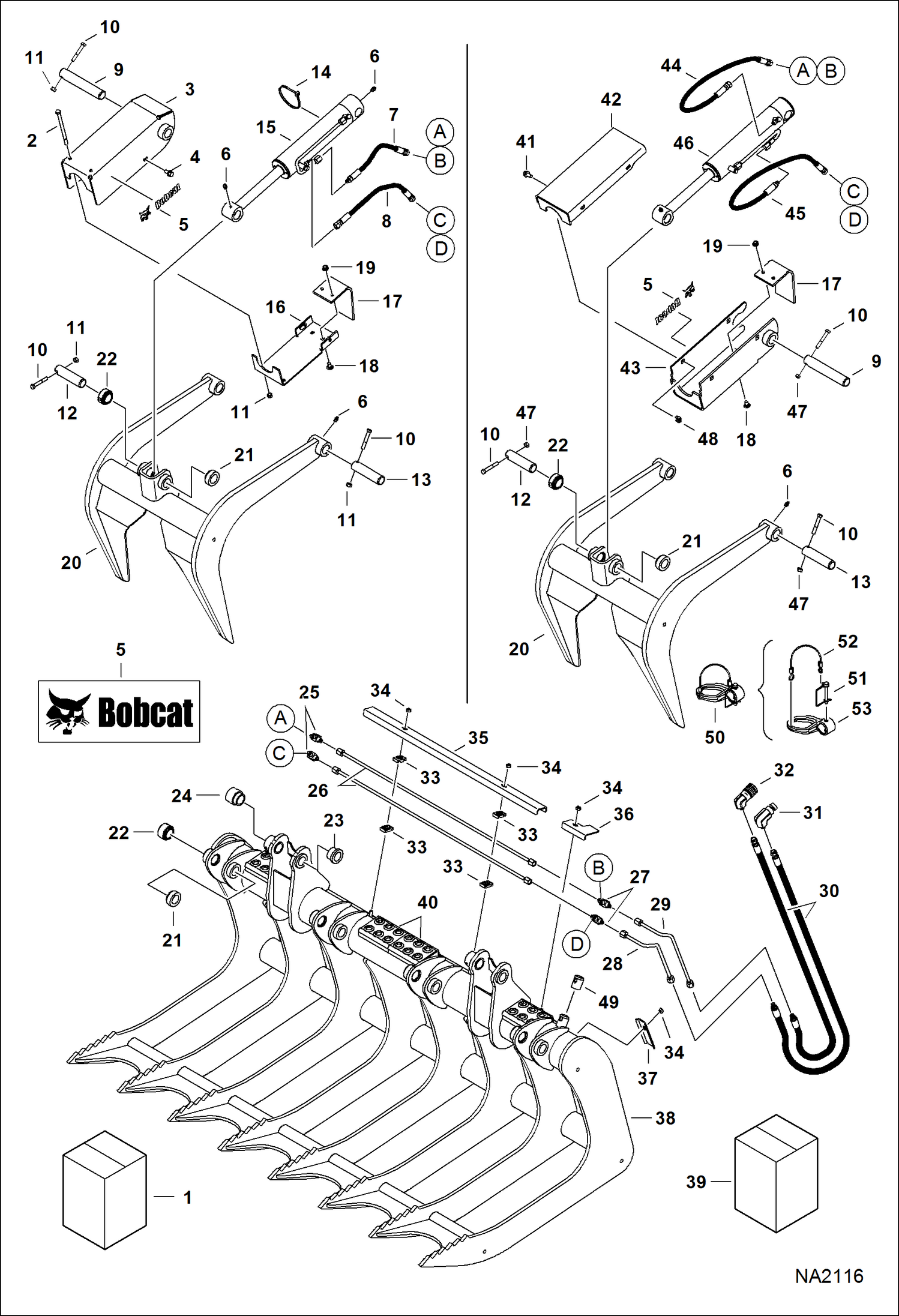 Схема запчастей Bobcat GRAPPLES - ROOT GRAPPLE 66 (Two Piece Tubelines) (66 AF0T00101 - 00716) Loader