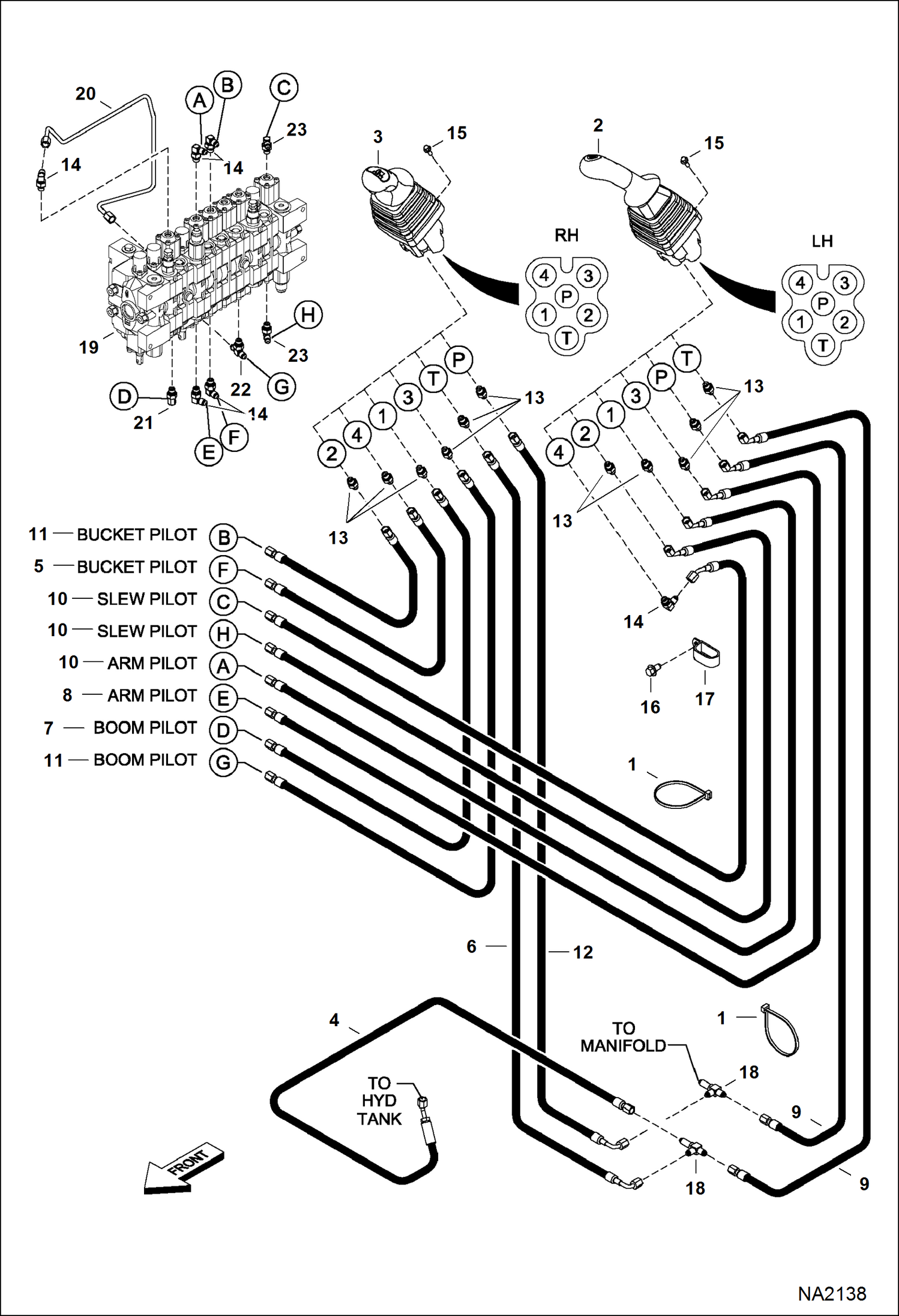 Схема запчастей Bobcat 325 - HYDRAULIC CIRCUITRY (Pilot) HYDRAULIC SYSTEM