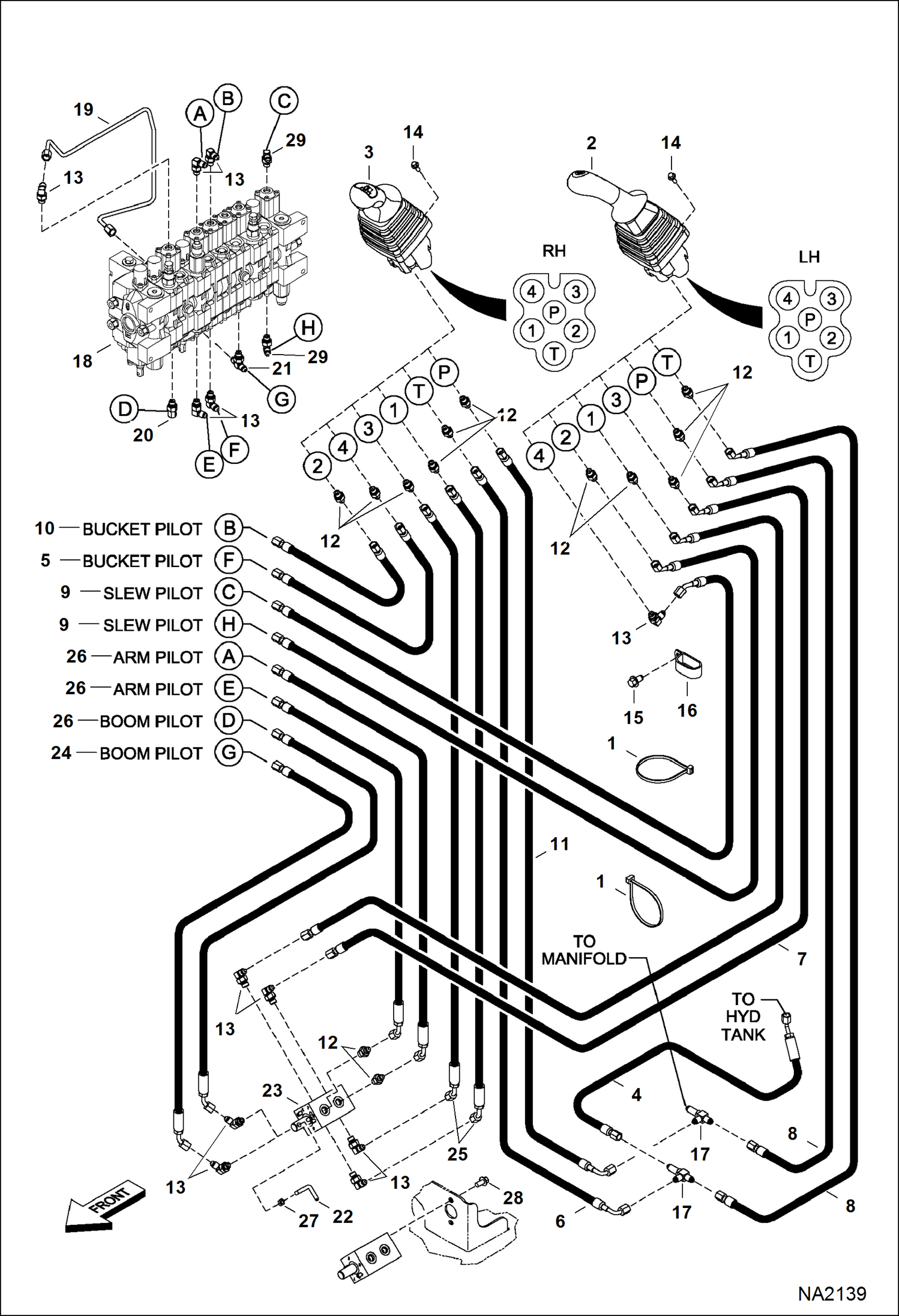 Схема запчастей Bobcat 325 - HYDRAULIC CIRCUITRY (Pilot ISO/STD) HYDRAULIC SYSTEM