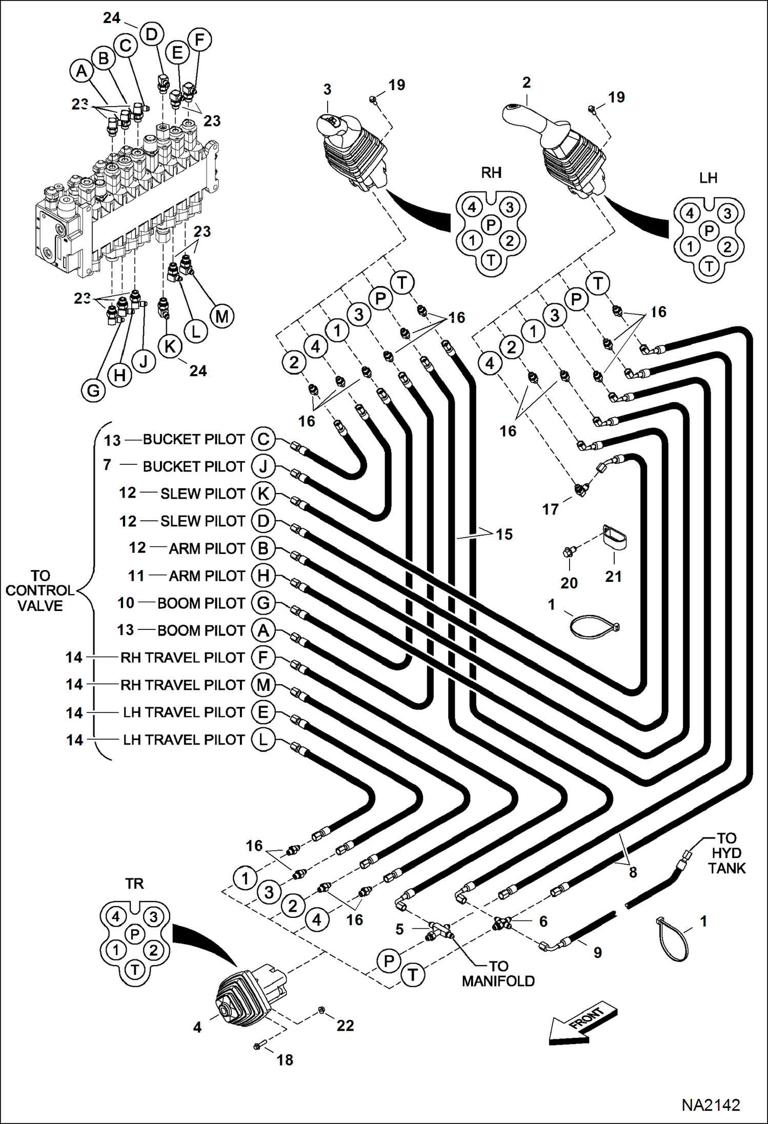 Схема запчастей Bobcat 335 - HYDRAULIC CIRCUITRY (Pilot) HYDRAULIC SYSTEM