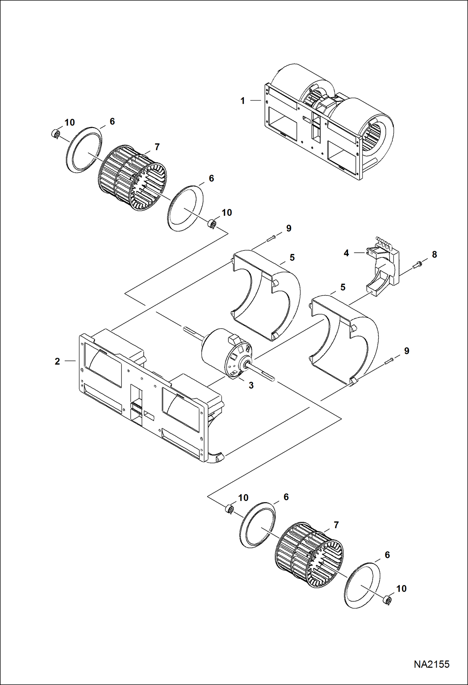 Схема запчастей Bobcat A-Series - HEATER & A/C (Blower Assembly) (Heaters W/Plastic Housing) ACCESSORIES & OPTIONS