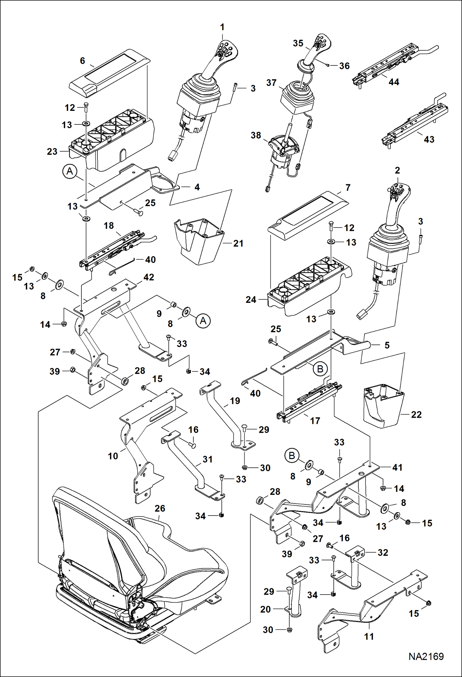 Схема запчастей Bobcat S-Series - CONTROLS ELECTRICAL (SJC) (Armrest Assembly) (S/N A3NT11001 - 12571, A3NU11001 - 11152) ELECTRICAL SYSTEM