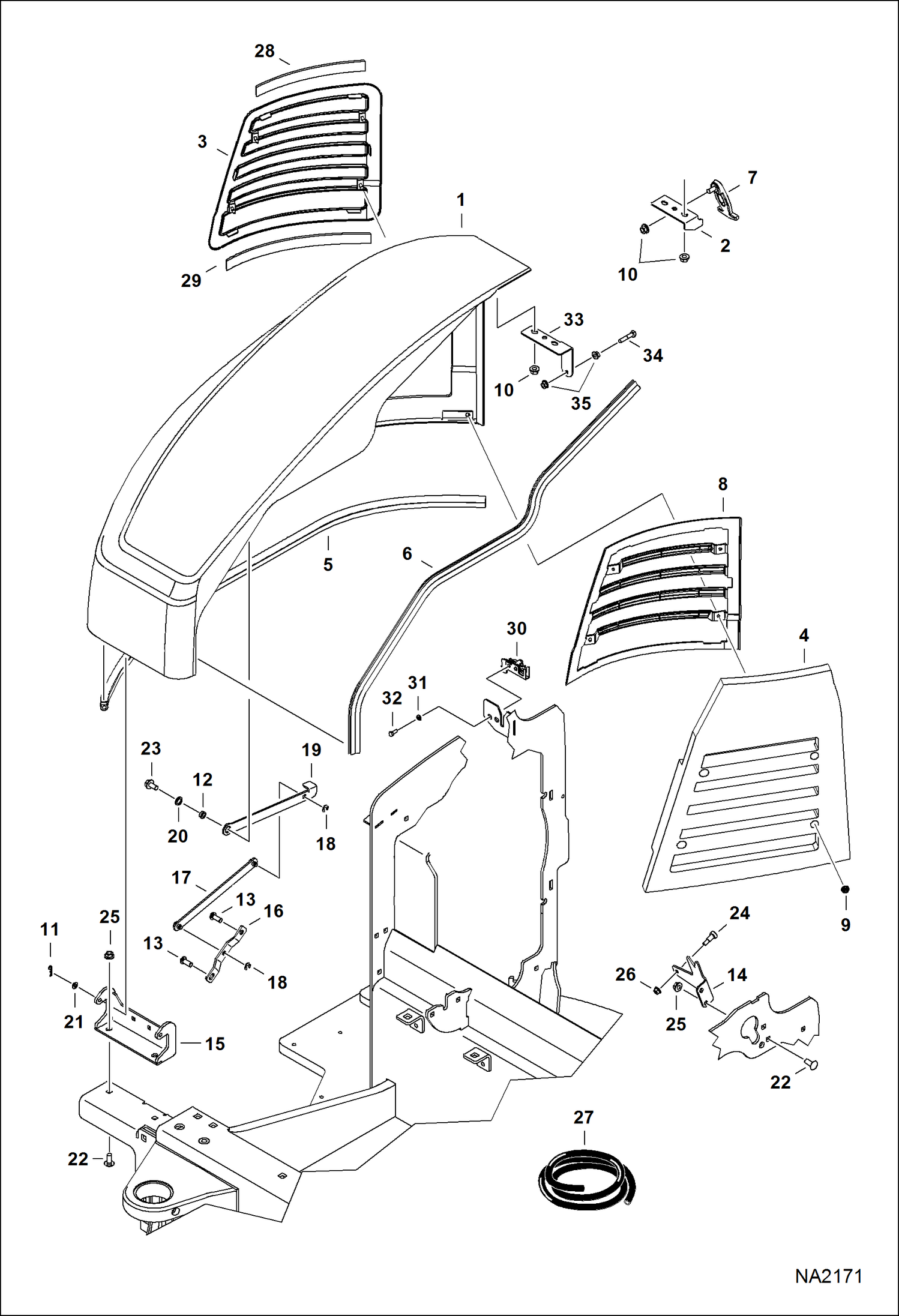 Схема запчастей Bobcat E32 - RH COVER (W/ Link Hold Open) MAIN FRAME