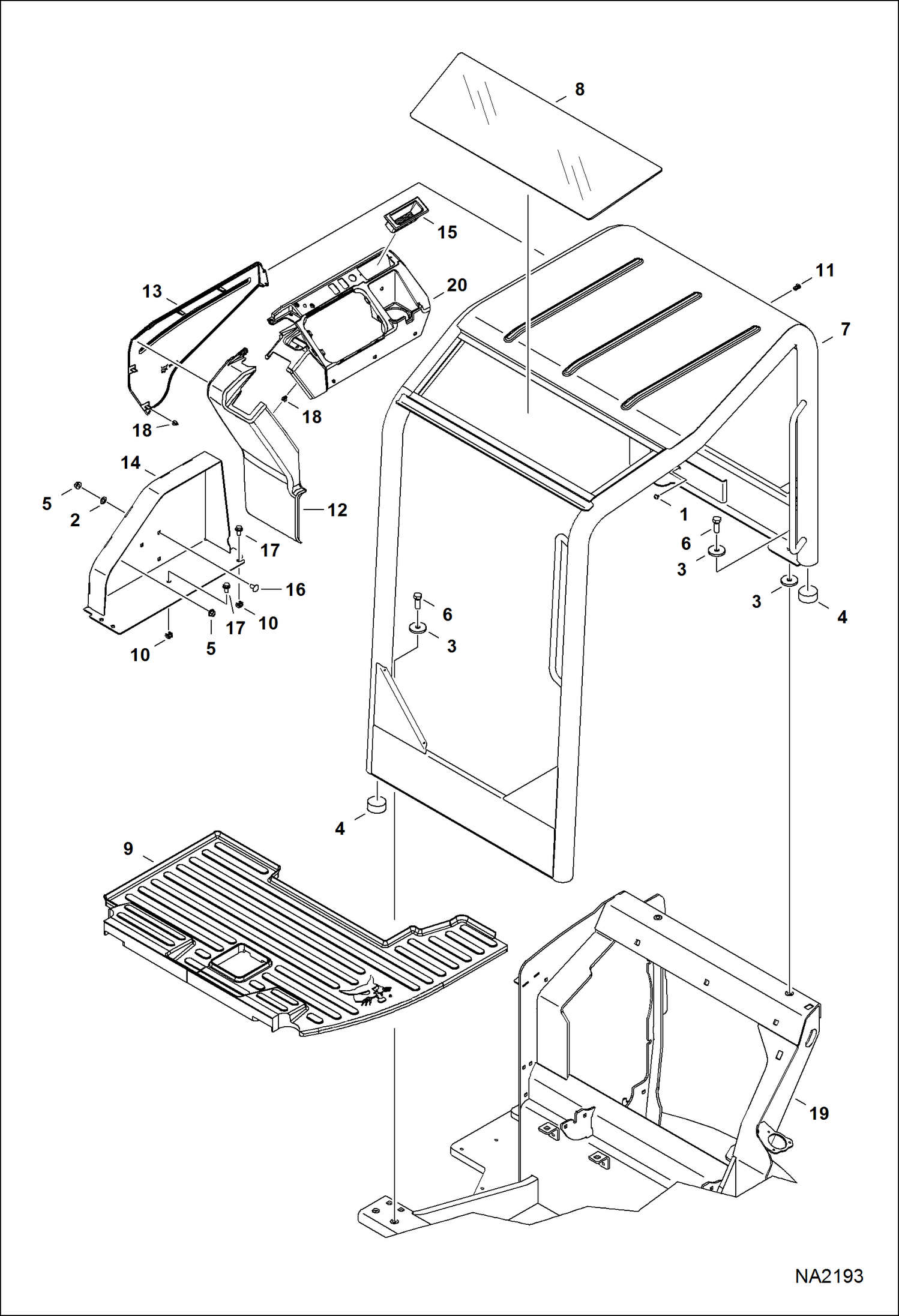 Схема запчастей Bobcat E32 - CANOPY (S/N A94H11001 - 16999, AC2N11001 - 14999) MAIN FRAME