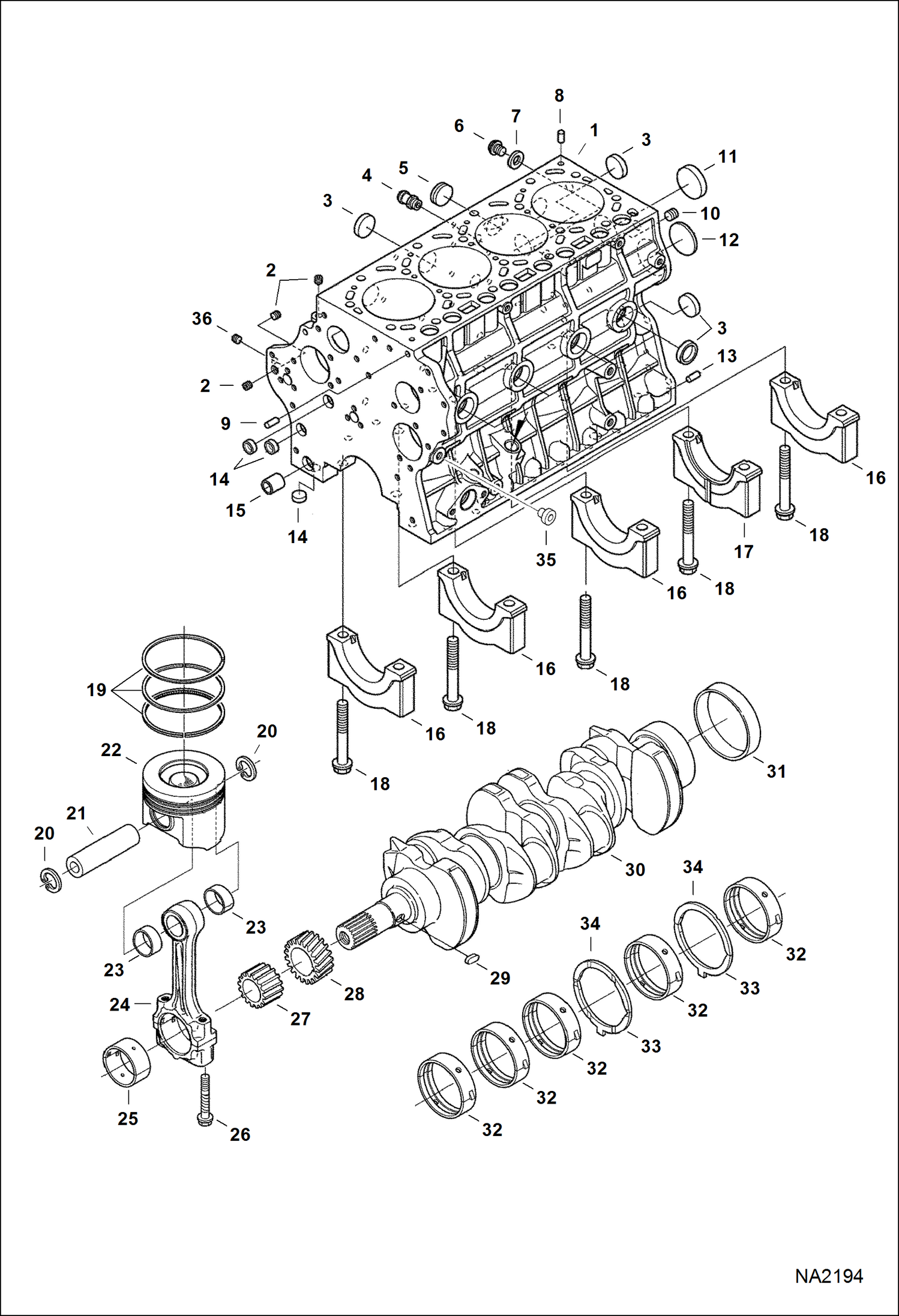 Схема запчастей Bobcat WL440 - PISTON & CRANKSHAFT (Kubota) POWER UNIT