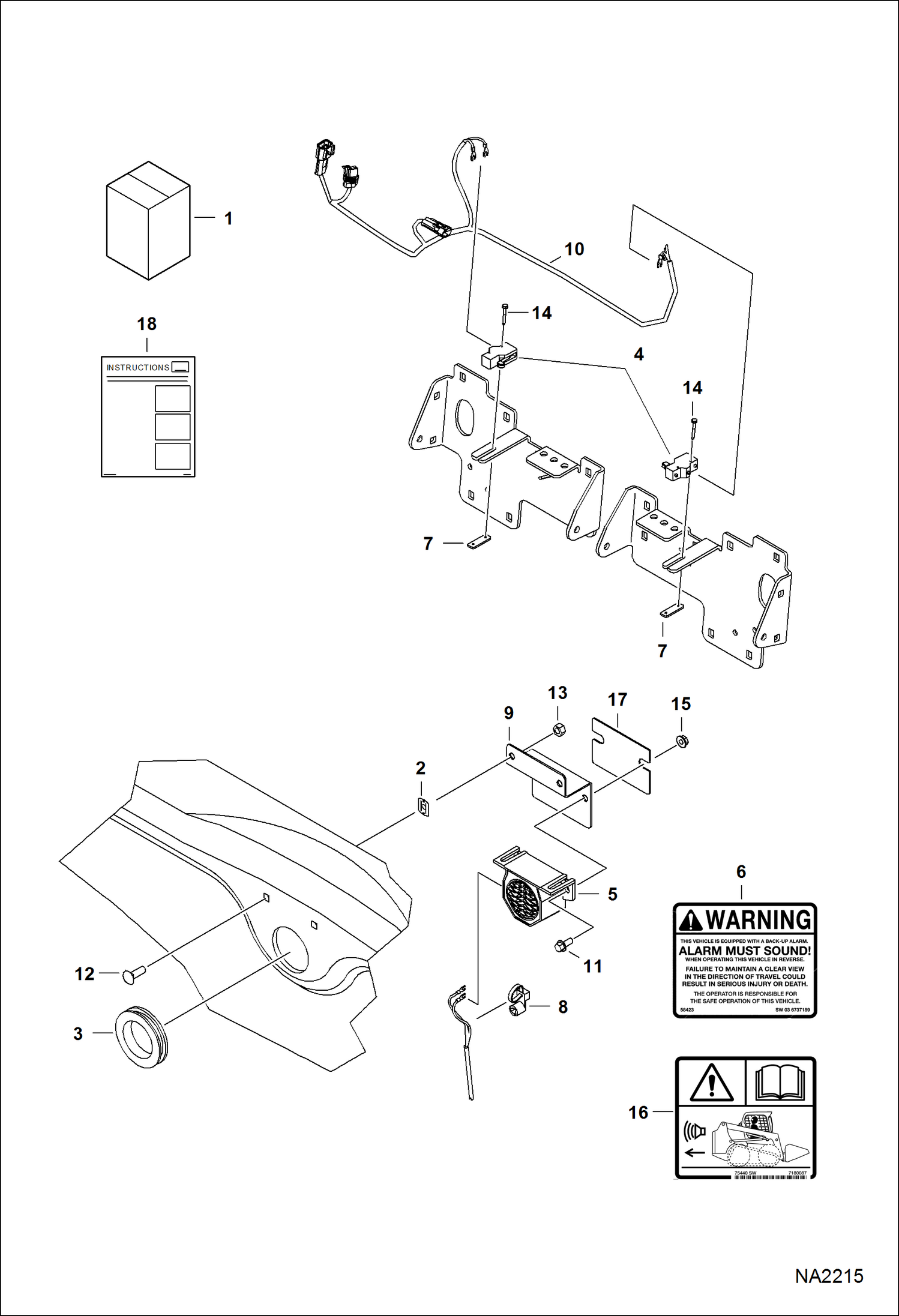 Схема запчастей Bobcat S-Series - BACK-UP ALARM KIT (Manual Controls, AHC & ACS) ACCESSORIES & OPTIONS