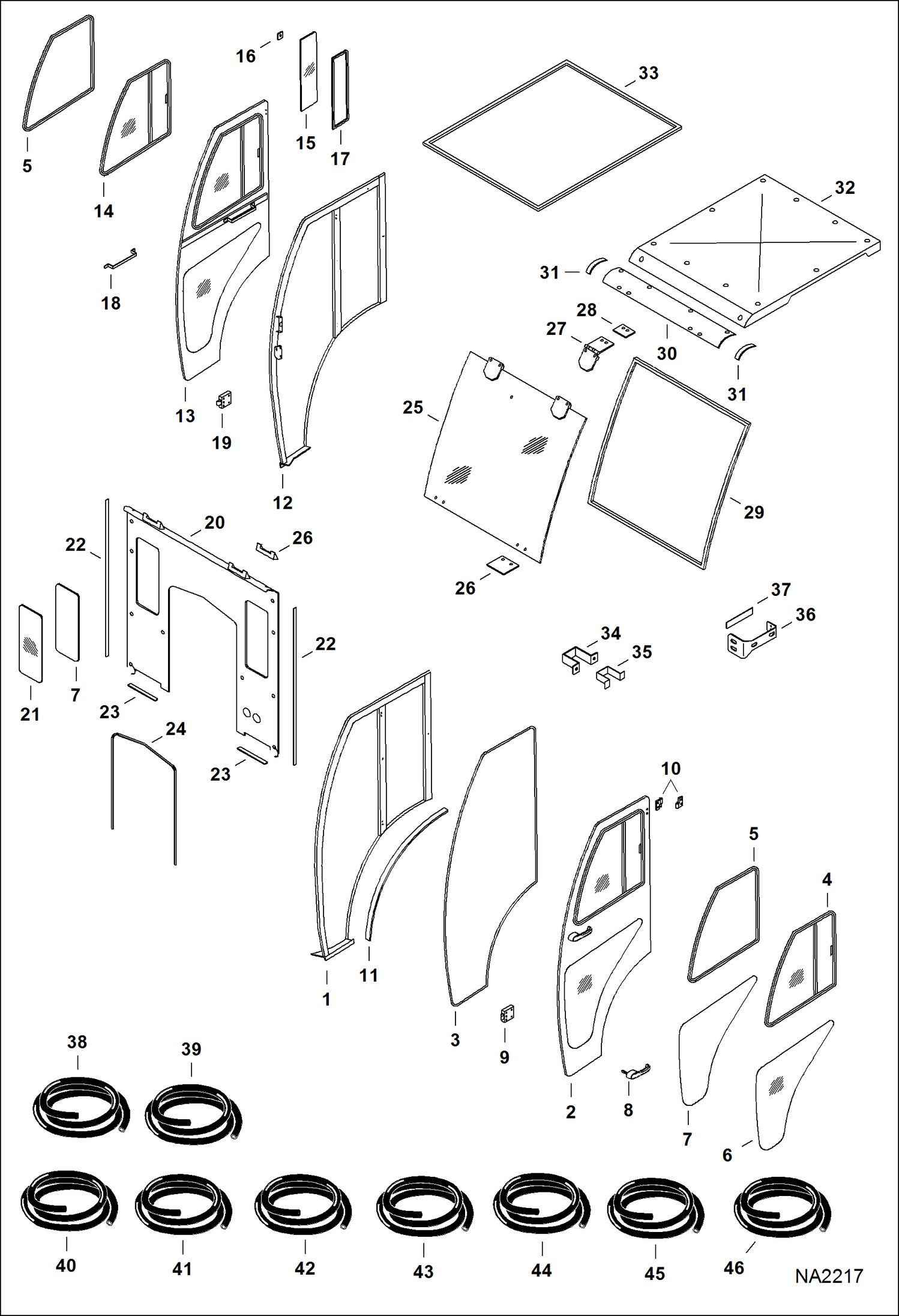 Схема запчастей Bobcat CT225 - CAB KIT (W/Single Rear Window) (Service Components) ACCESSORIES & OPTIONS