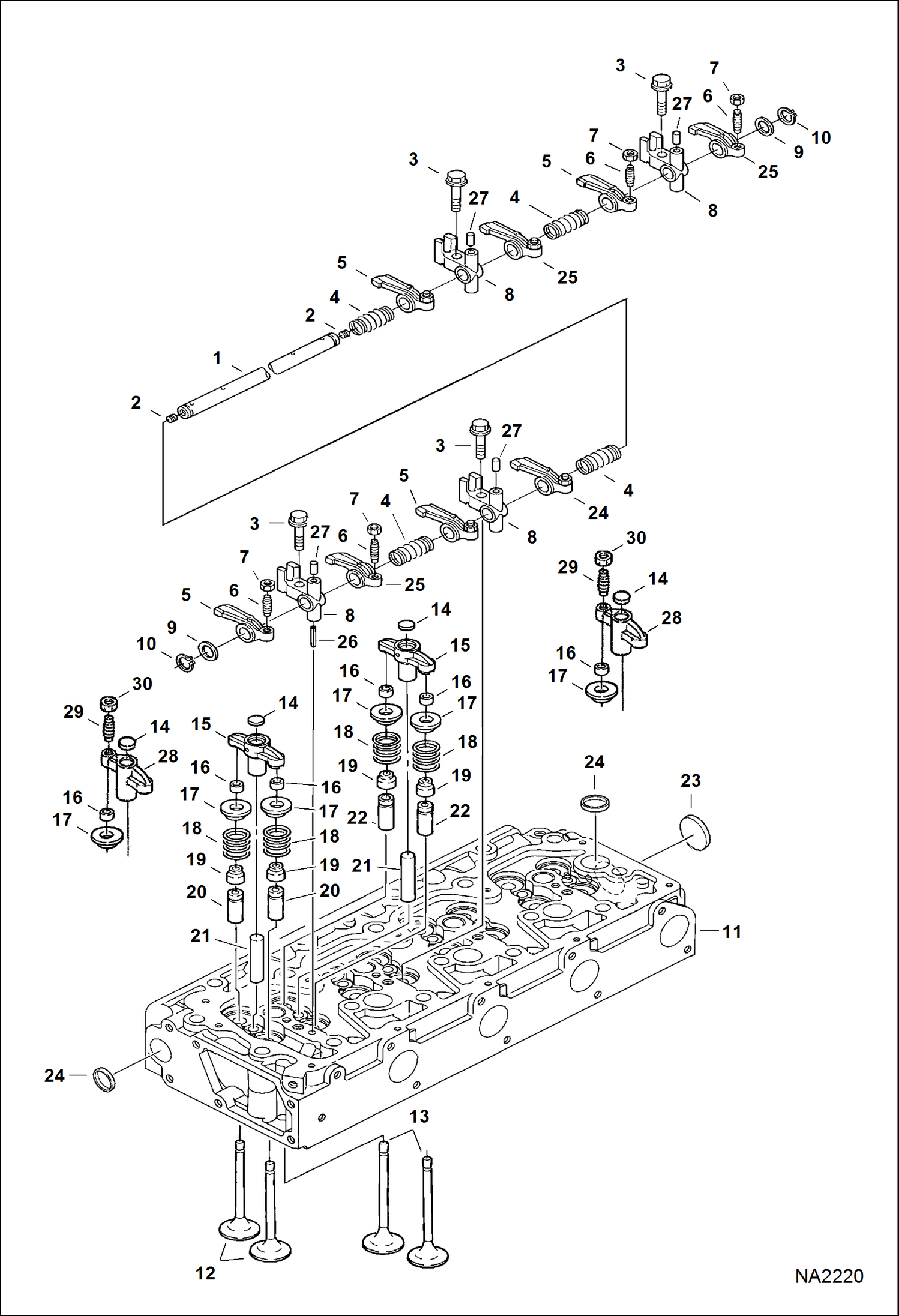 Схема запчастей Bobcat A-Series - CYLINDER HEAD (S/N 5264 & 5265) (V3300 DI T Kubota) (Tier II) POWER UNIT