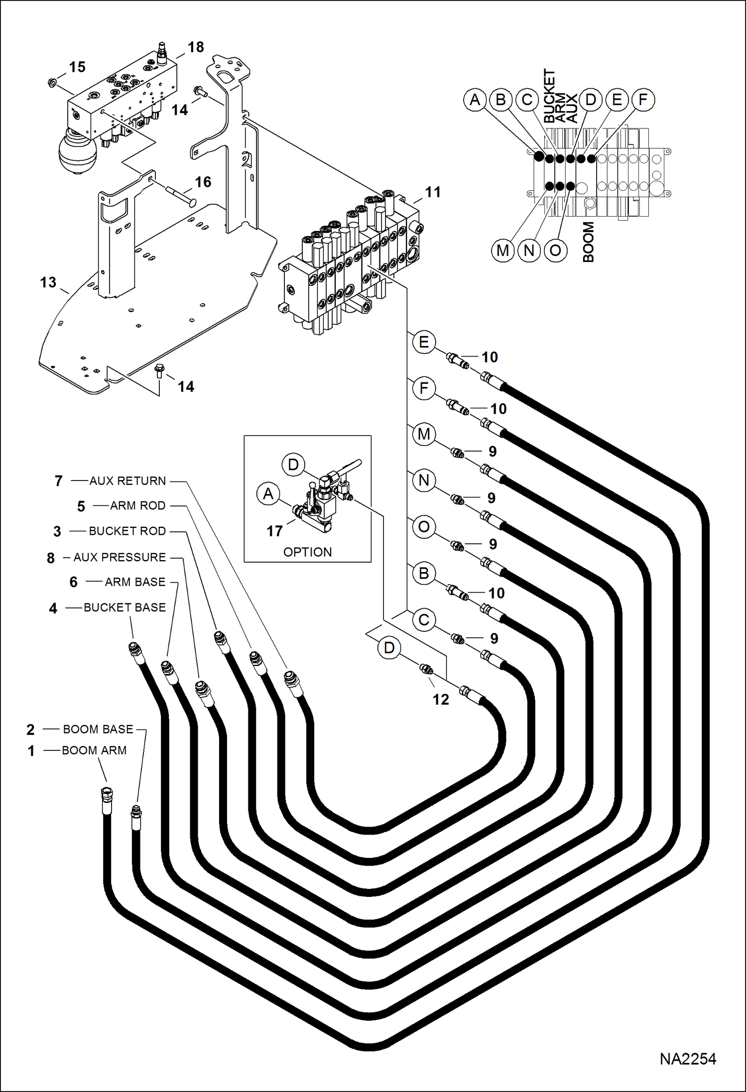 Схема запчастей Bobcat E32 - HYDRAULIC CIRCUITRY (Work Hoses & Control Valve) HYDRAULIC SYSTEM