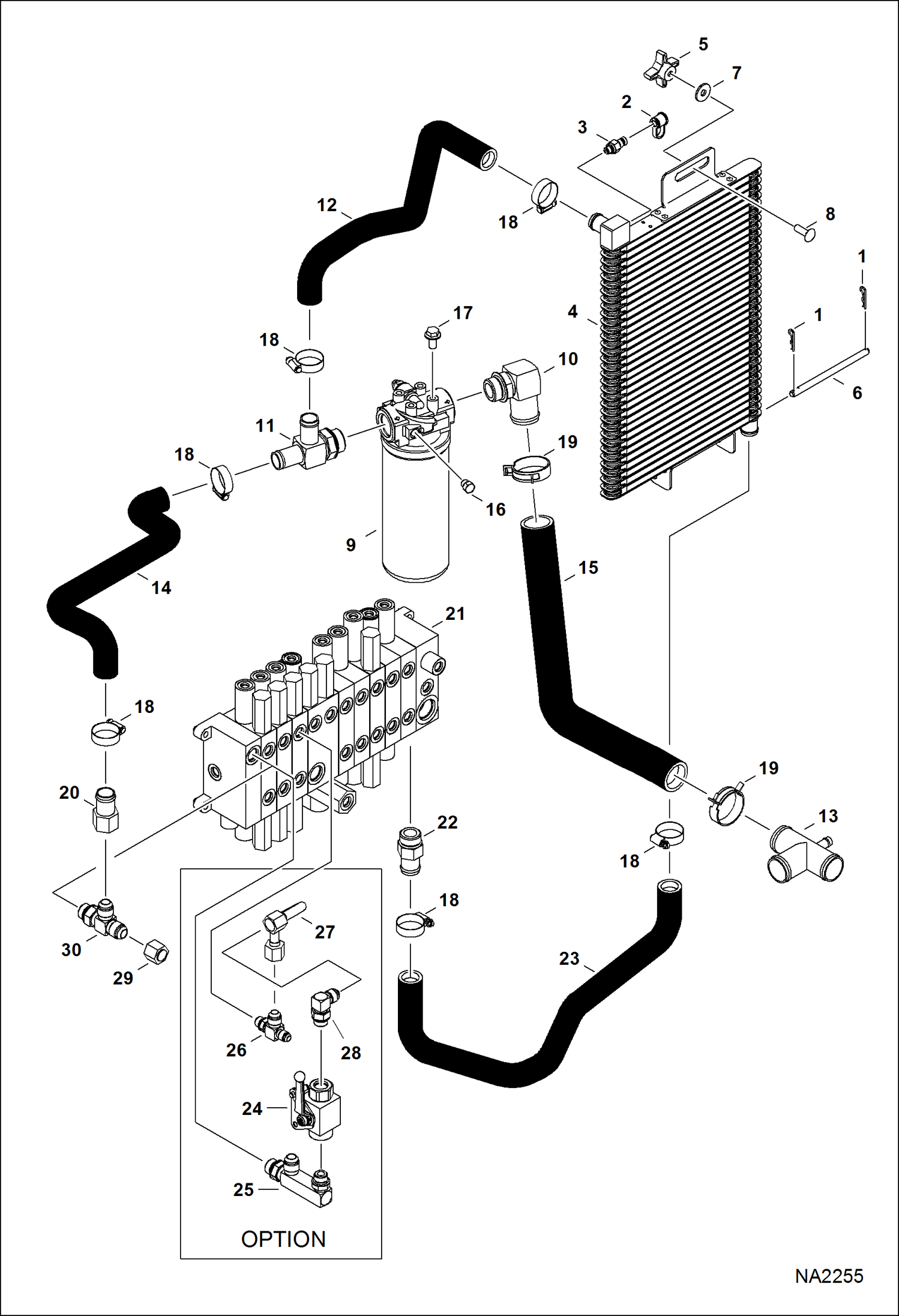 Схема запчастей Bobcat E32 - HYDRAULIC CIRCUITRY (Cooler/Filter & Direct to Tank) HYDRAULIC SYSTEM