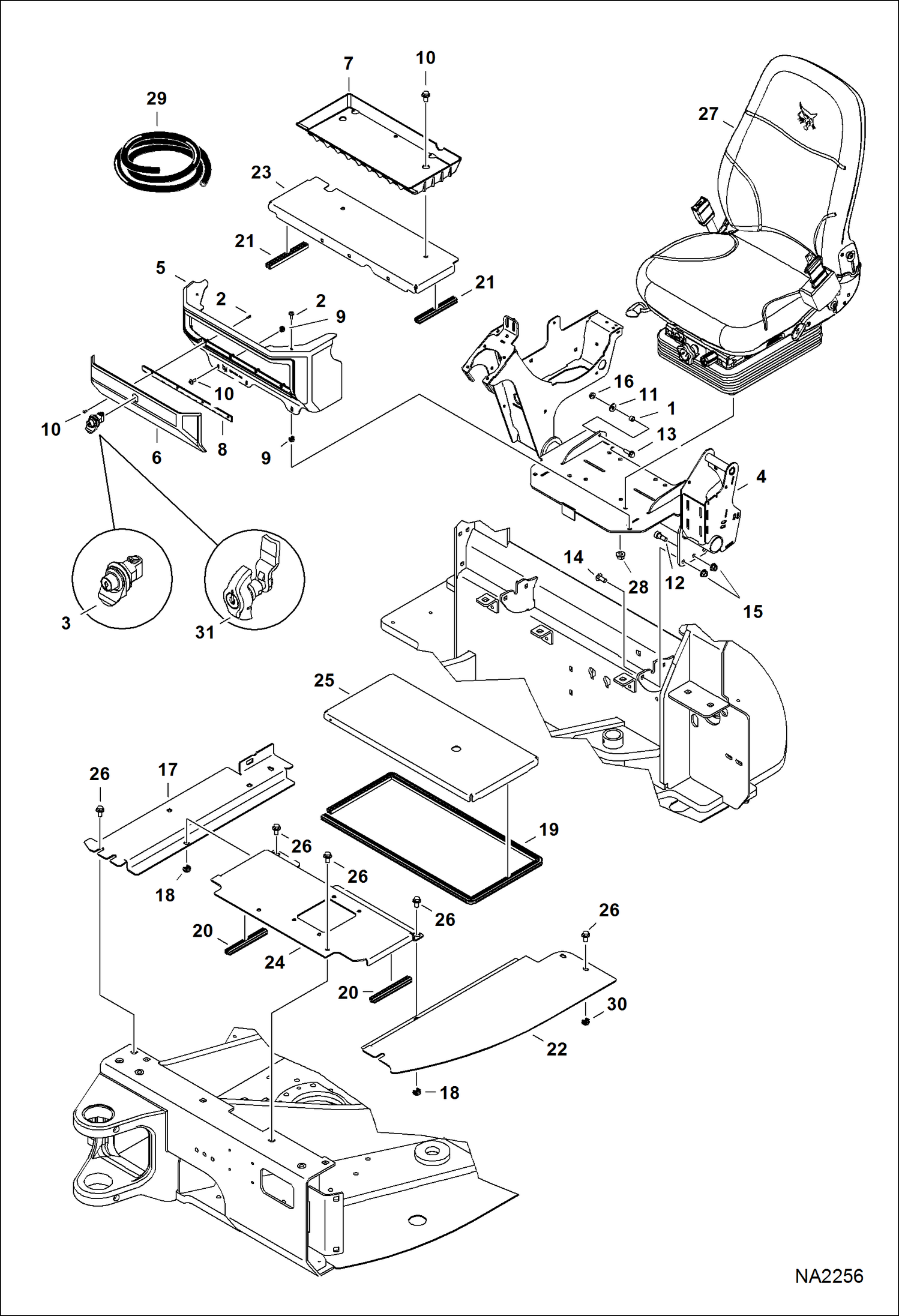 Схема запчастей Bobcat E32 - OPERATOR AREA & SEAT (Floor) (S/N A94H11001 - 16999, AC2N11001 - 14999) MAIN FRAME