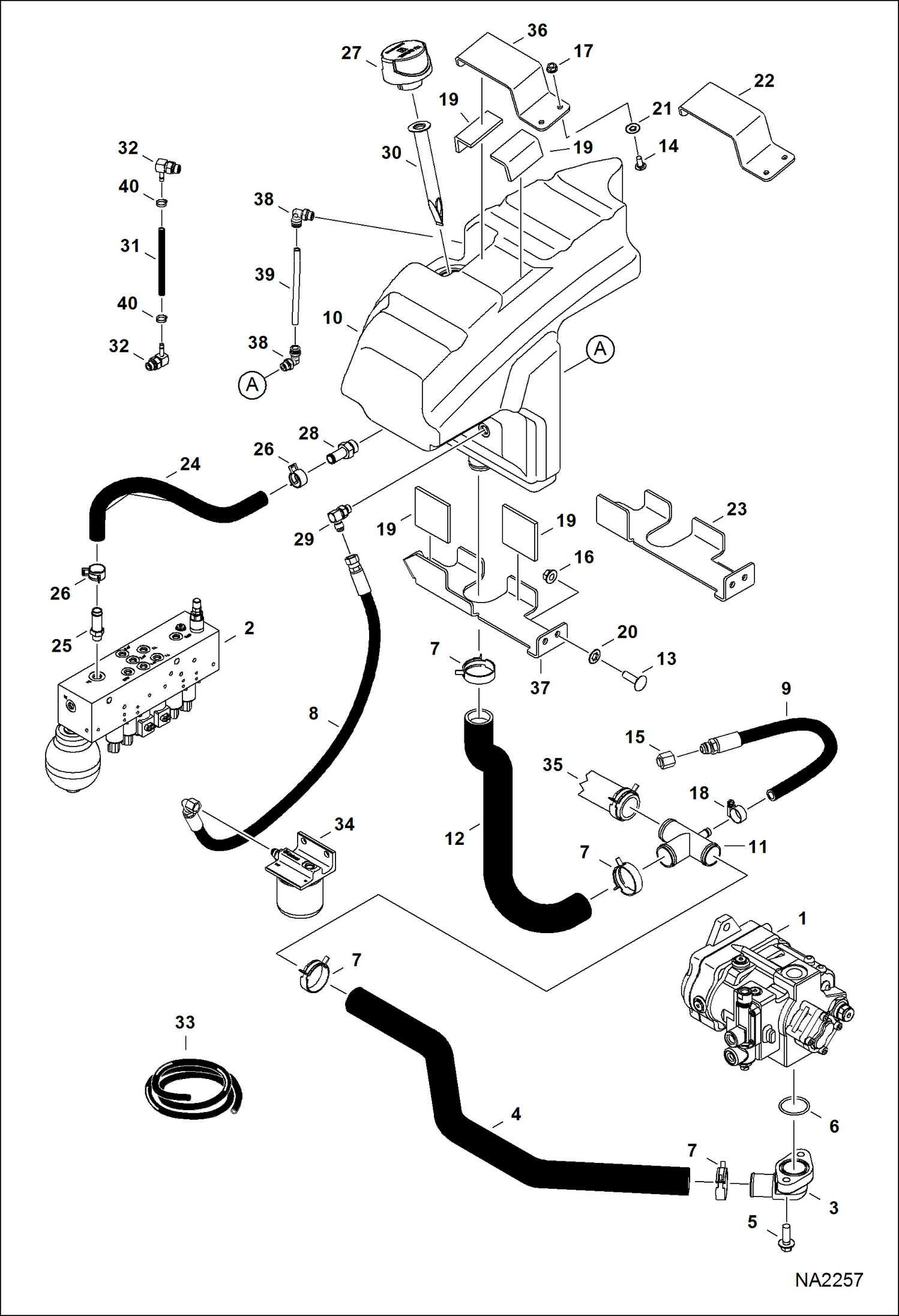 Схема запчастей Bobcat E32 - HYDRAULIC CIRCUITRY (Tank & Pump) HYDRAULIC SYSTEM