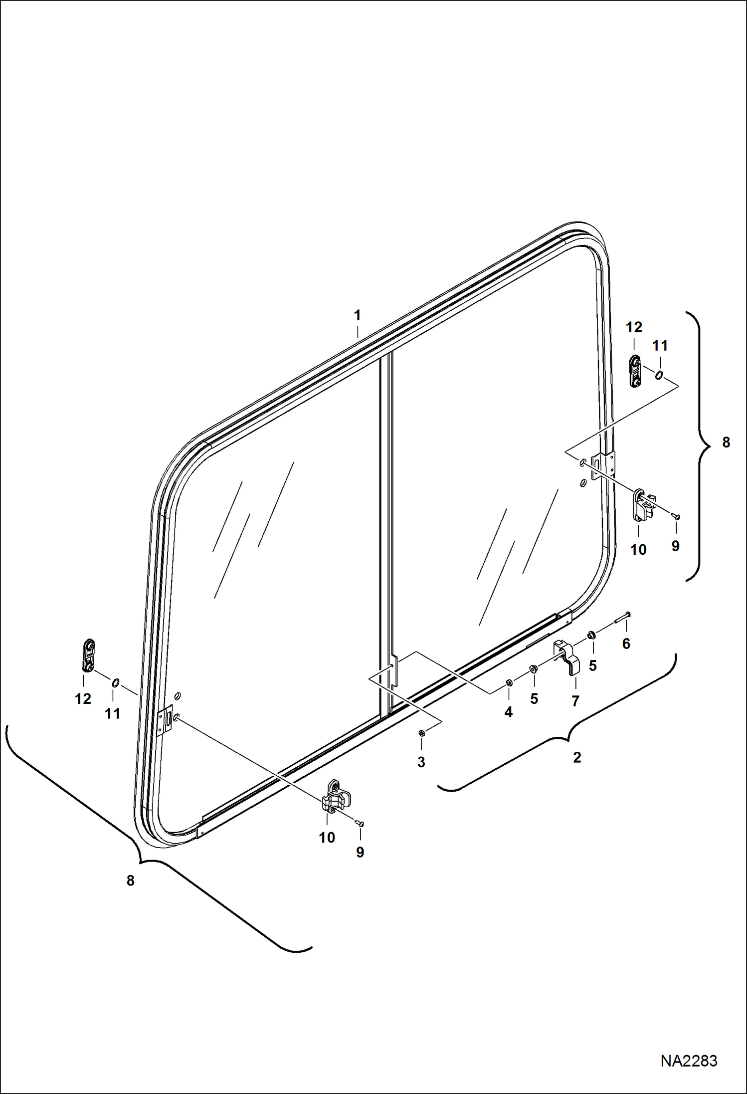 Схема запчастей Bobcat E32 - OPERATOR CAB (RH Window)(Slider) MAIN FRAME