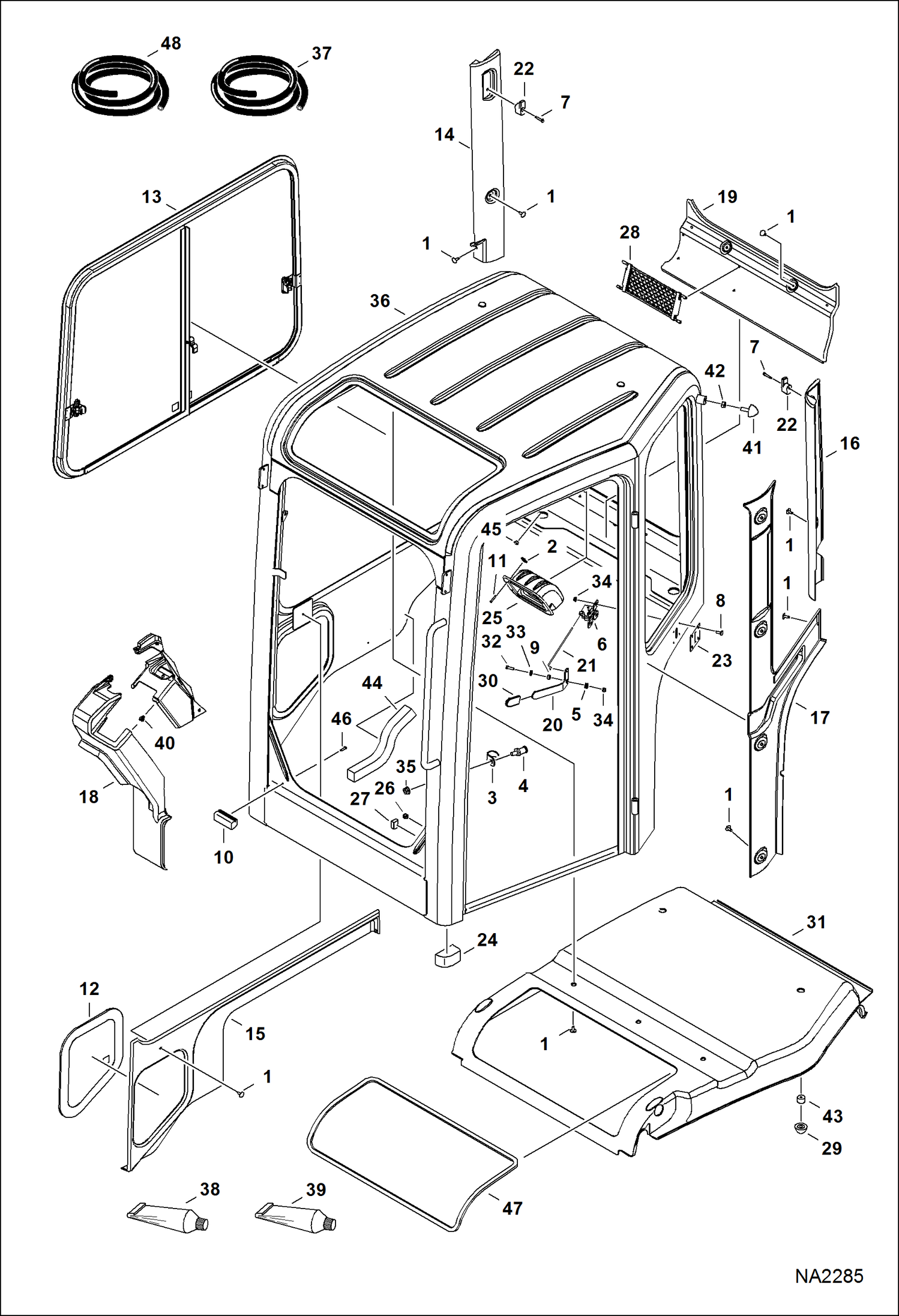 Схема запчастей Bobcat E32 - OPERATOR CAB (RH Window & Insulation) MAIN FRAME