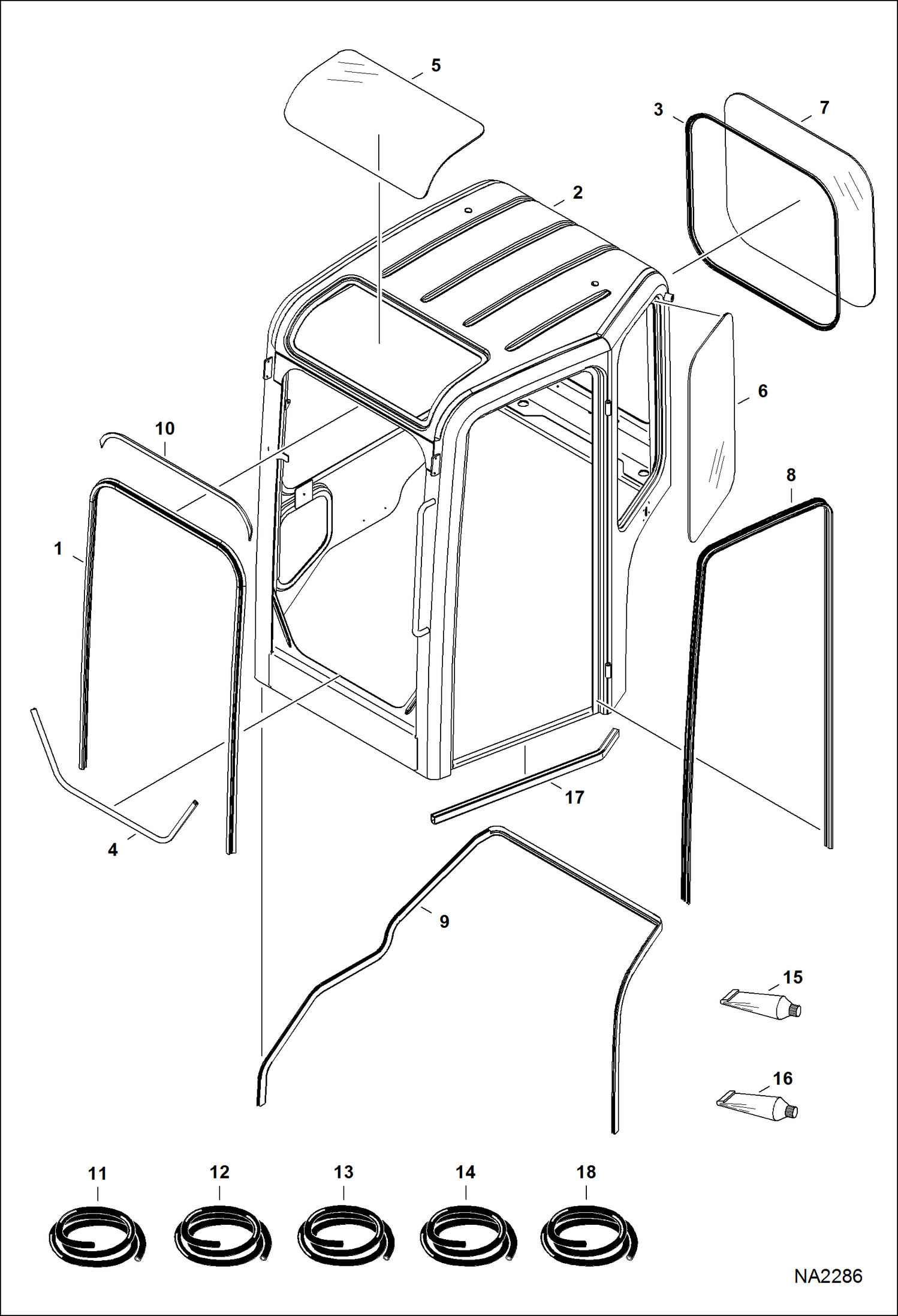 Схема запчастей Bobcat E32 - OPERATOR CAB (Windows & Seals) MAIN FRAME