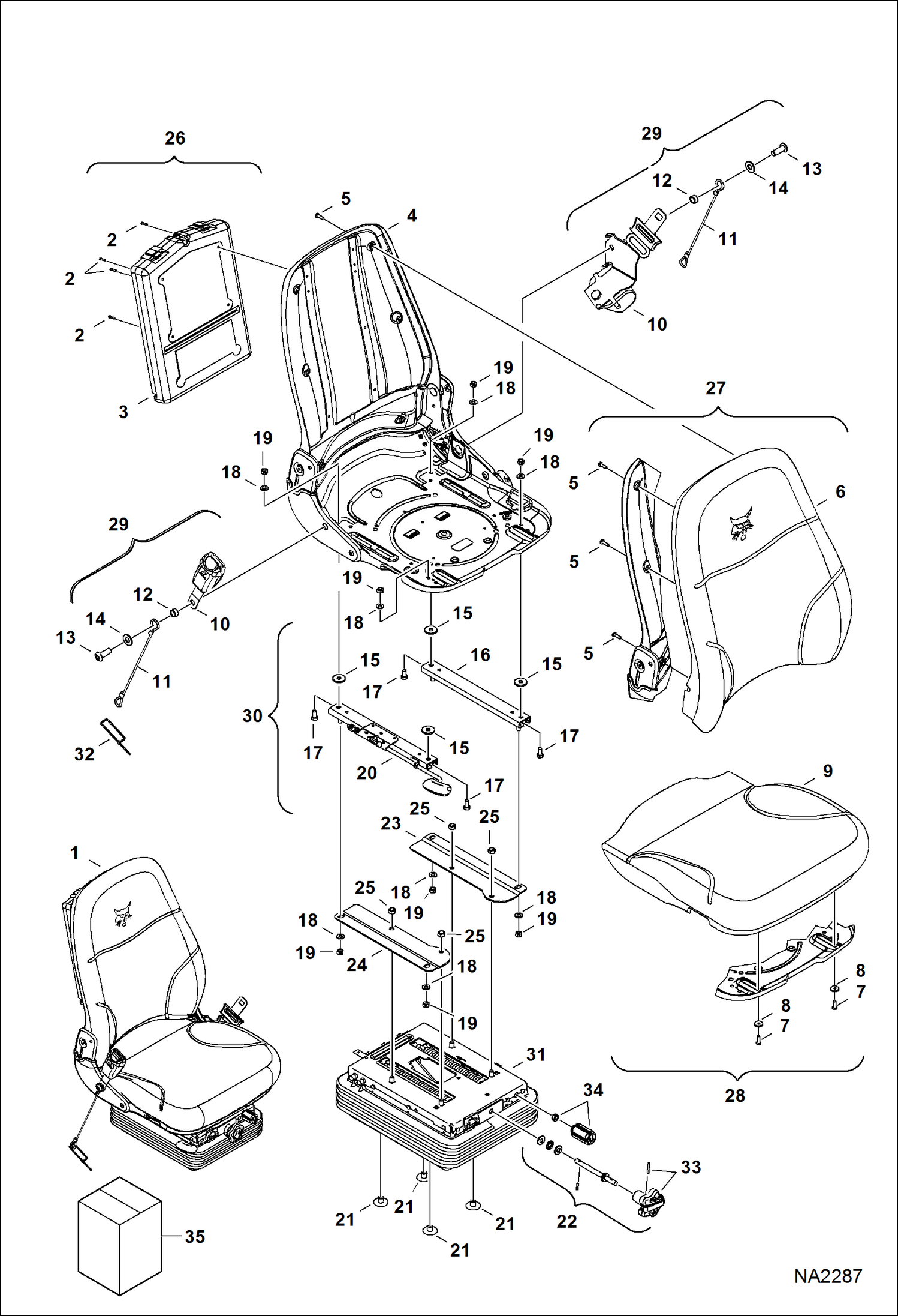 Схема запчастей Bobcat E25 - SEAT (Suspension) MAIN FRAME