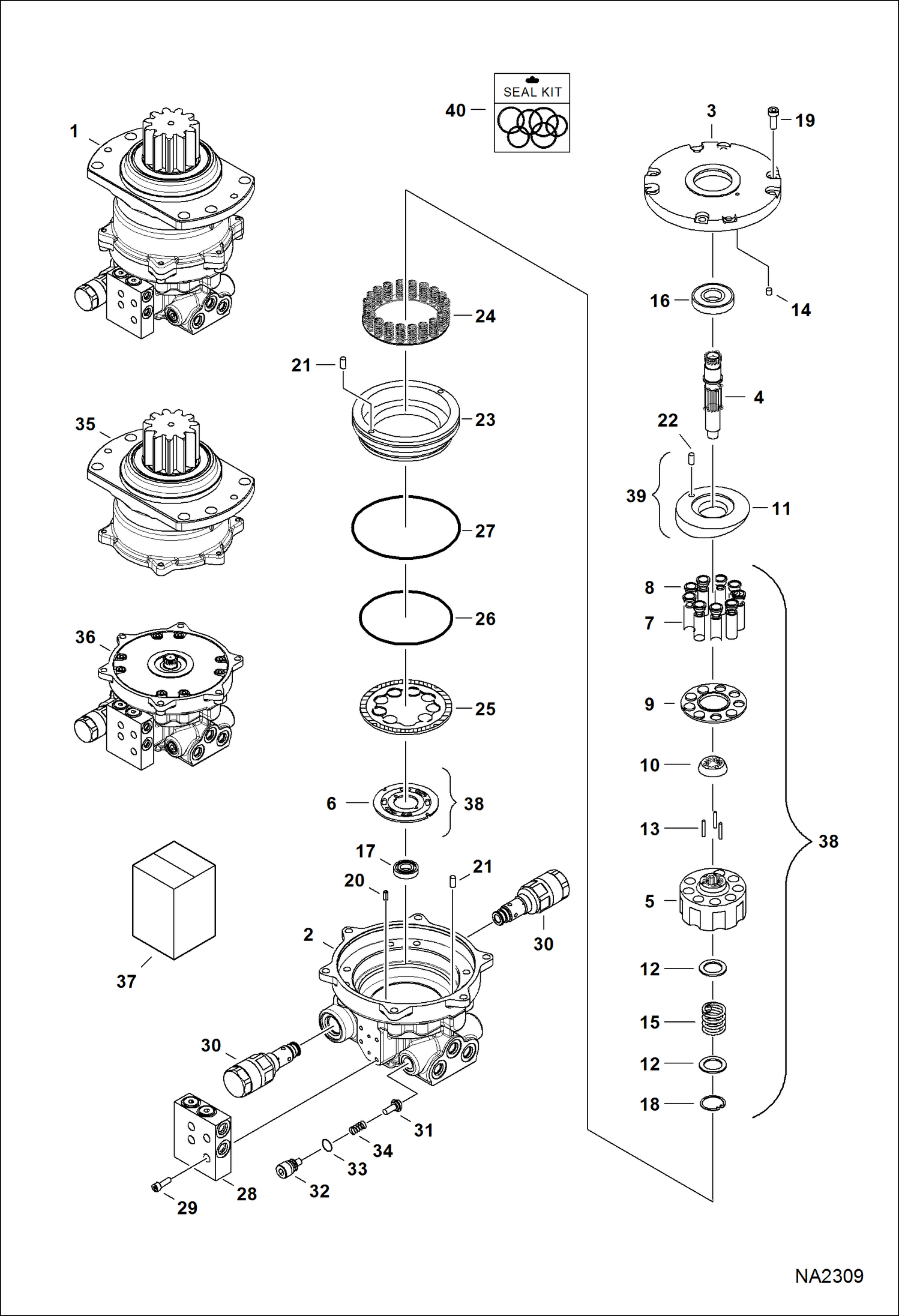 Схема запчастей Bobcat E32 - SLEW MOTOR (Assembly)(W/Timer Valve) (S/N A94H11001 - , AC2N11001 -) HYDRAULIC SYSTEM