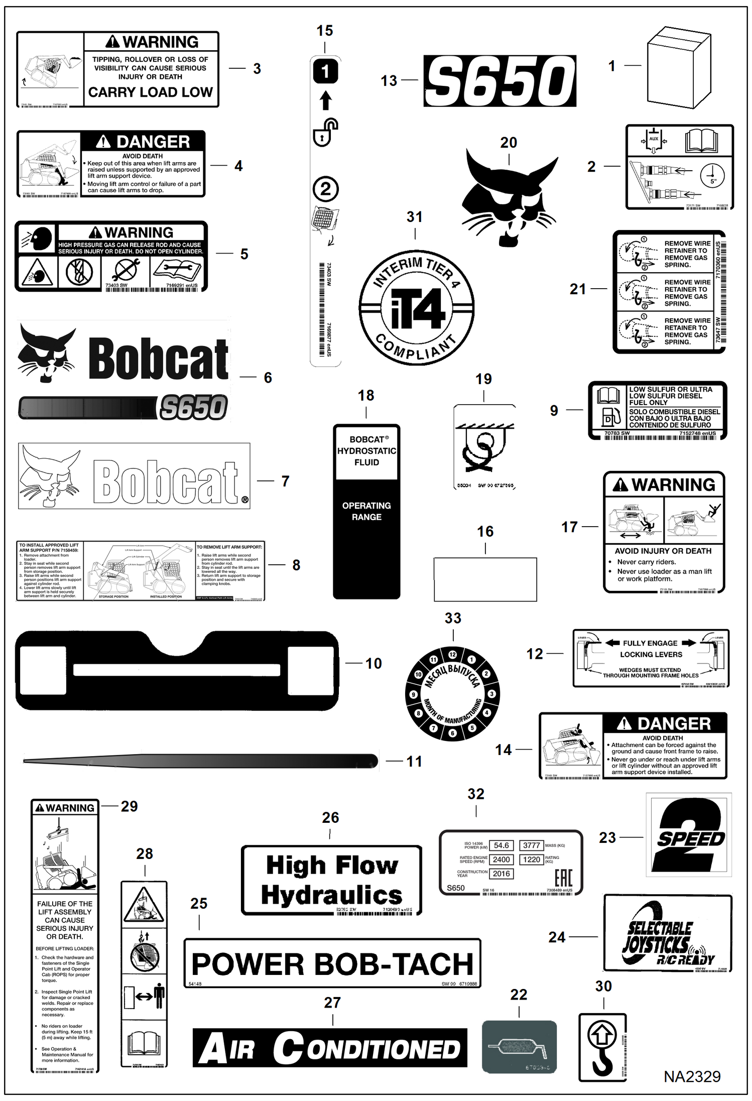 Схема запчастей Bobcat S-Series - DECALS (Outside) ACCESSORIES & OPTIONS