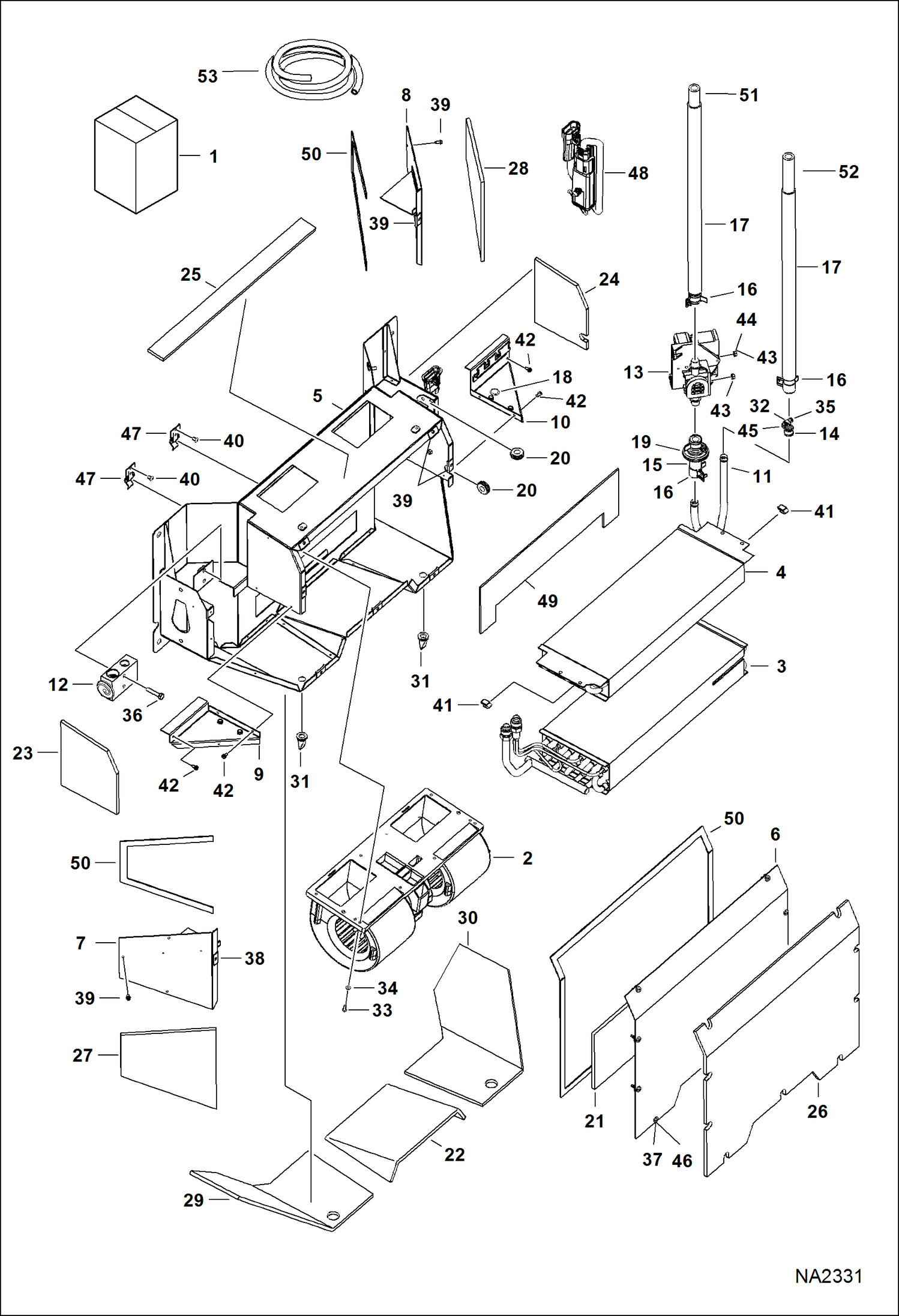 Схема запчастей Bobcat S-Series - HEATER & A/C (HVAC Assembly) (Metal Housing) ACCESSORIES & OPTIONS