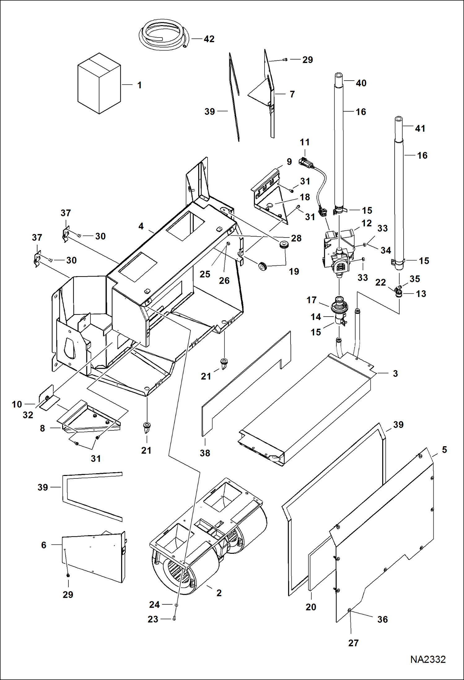 Схема запчастей Bobcat S-Series - HEATER & A/C (Heater Assembly) (Metal Housing) ACCESSORIES & OPTIONS