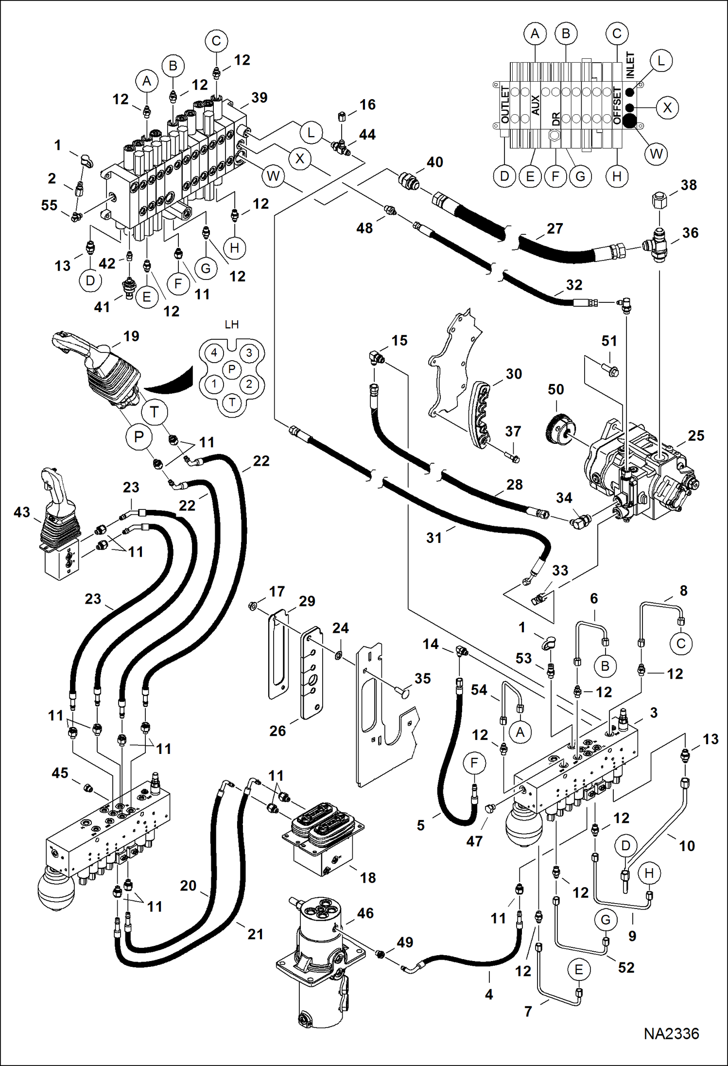 Схема запчастей Bobcat E35 - HYDRAULIC CIRCUITRY (Manifold & Pump) (W/ Angle Blade) HYDRAULIC SYSTEM