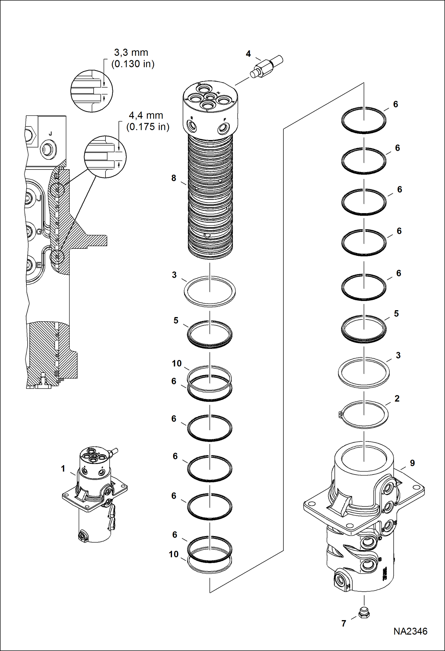 Схема запчастей Bobcat E35 - SWIVEL ASSY (W/ Angle Blade) HYDRAULIC SYSTEM