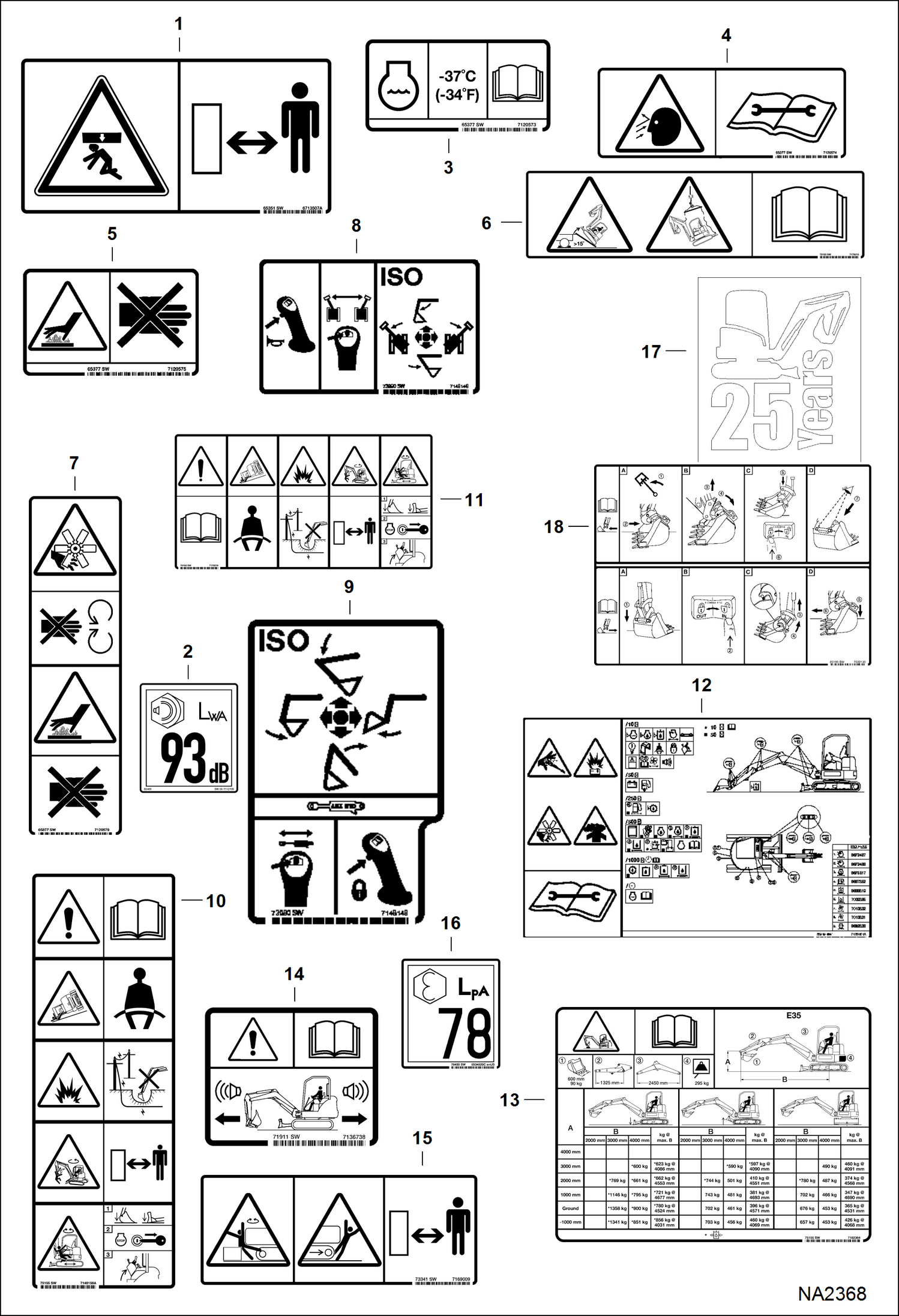 Схема запчастей Bobcat E35 - DECALS (EMEA No-text) ACCESSORIES & OPTIONS