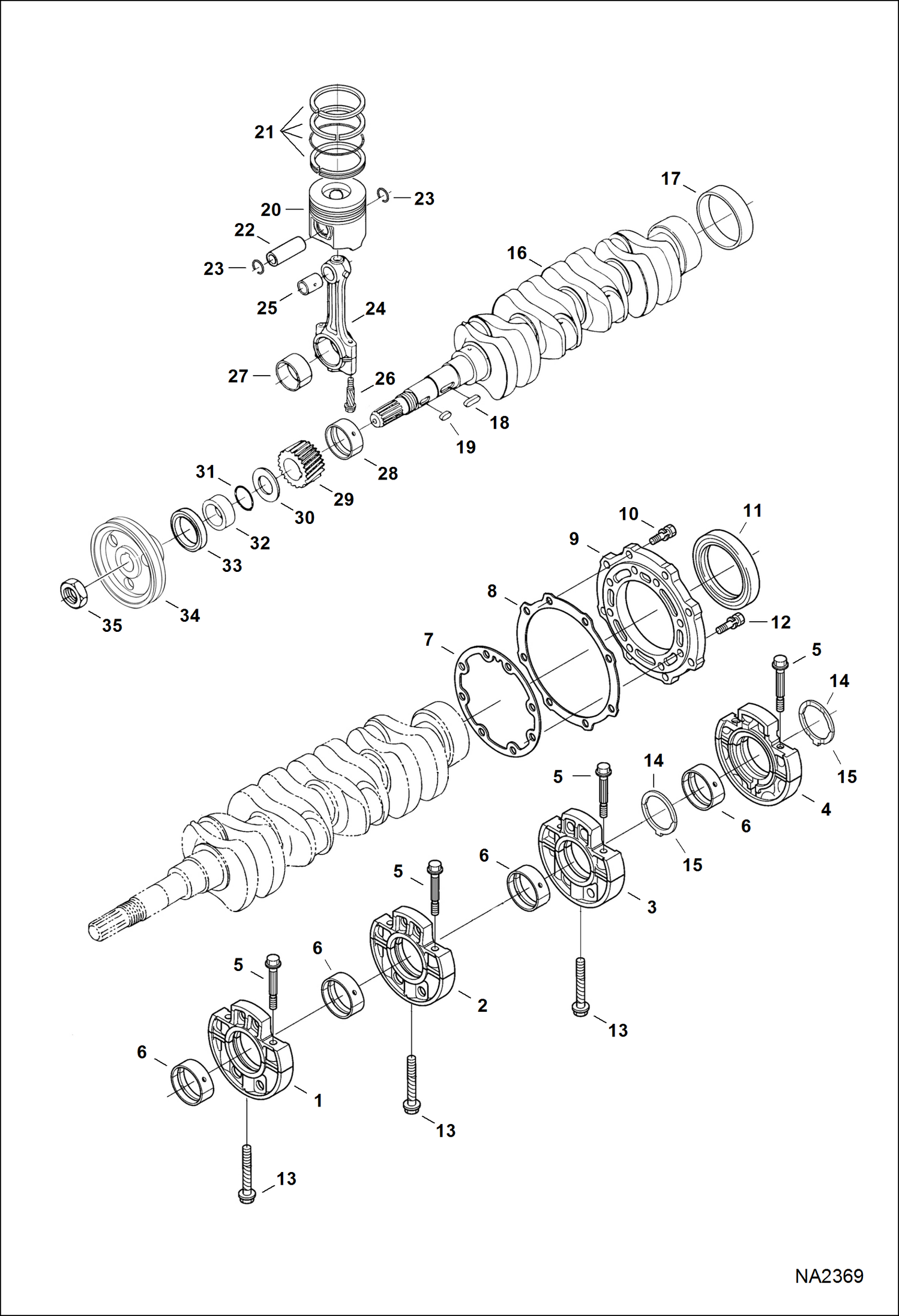 Схема запчастей Bobcat 430 - PISTON & CRANKSHAFT (Engine S/N 3R9999 & Below) (S/N 562511001 & Above) POWER UNIT
