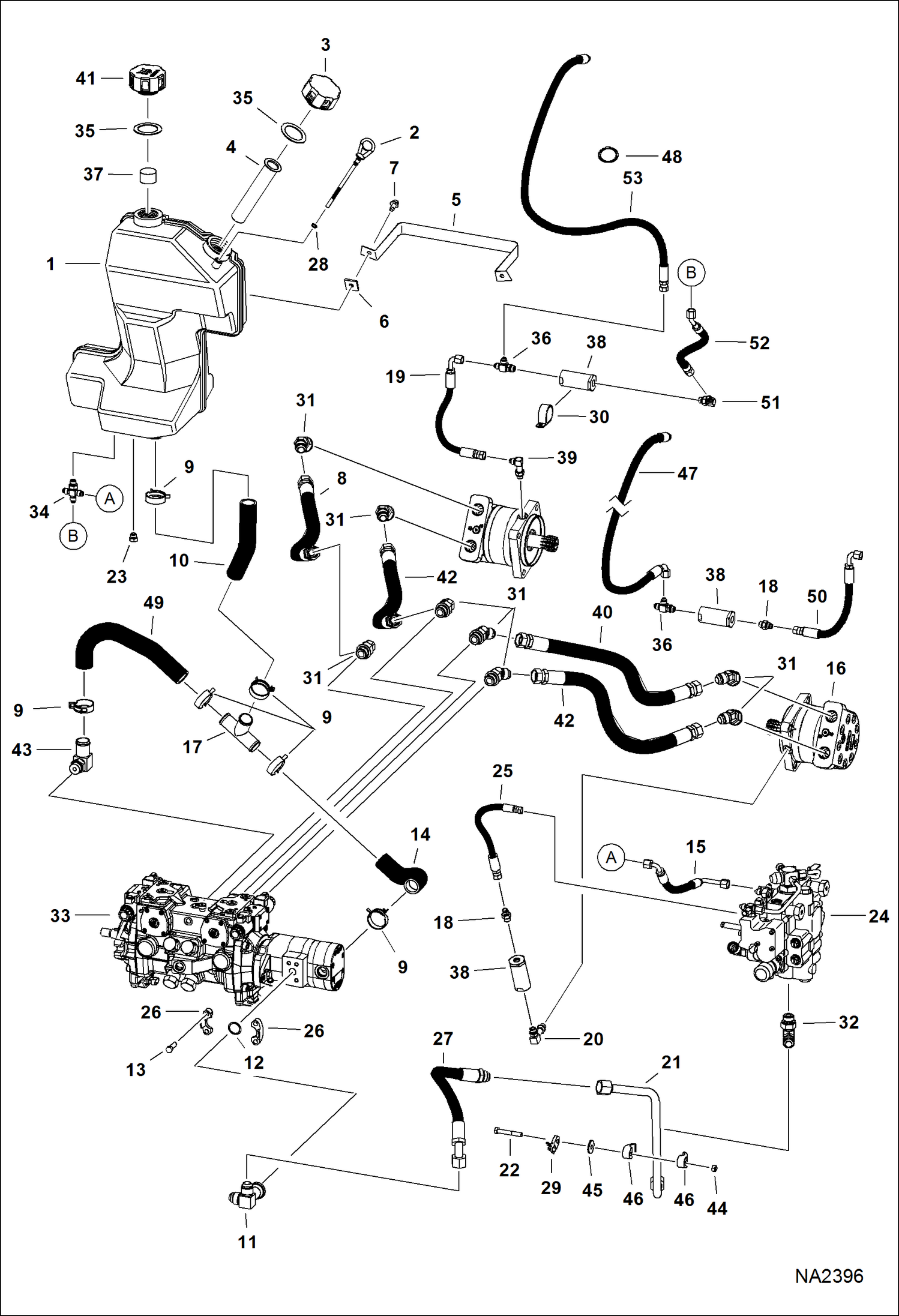 Схема запчастей Bobcat S-Series - HYDROSTATIC CIRCUITRY (Selectable Joystick Controls) HYDROSTATIC SYSTEM