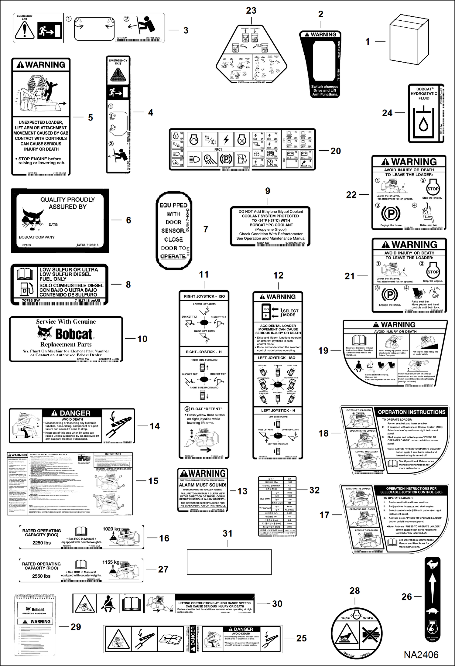 Схема запчастей Bobcat T-Series - DECALS (Inside) ACCESSORIES & OPTIONS