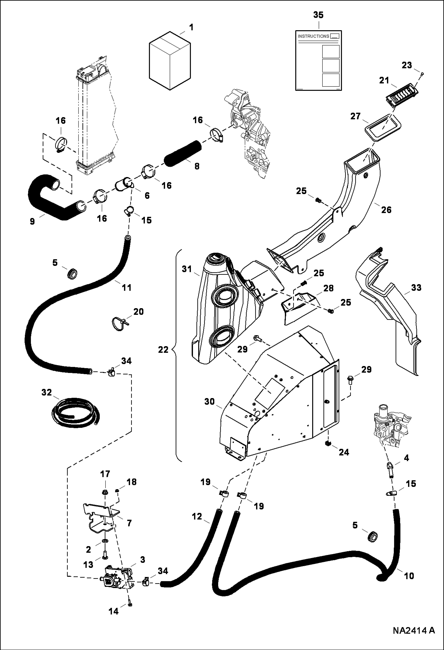 Схема запчастей Bobcat E35 - HEATER & A/C (Heater Kit) (S/N A93K13172 - 17999, AC2P13076 - 14999) ACCESSORIES & OPTIONS