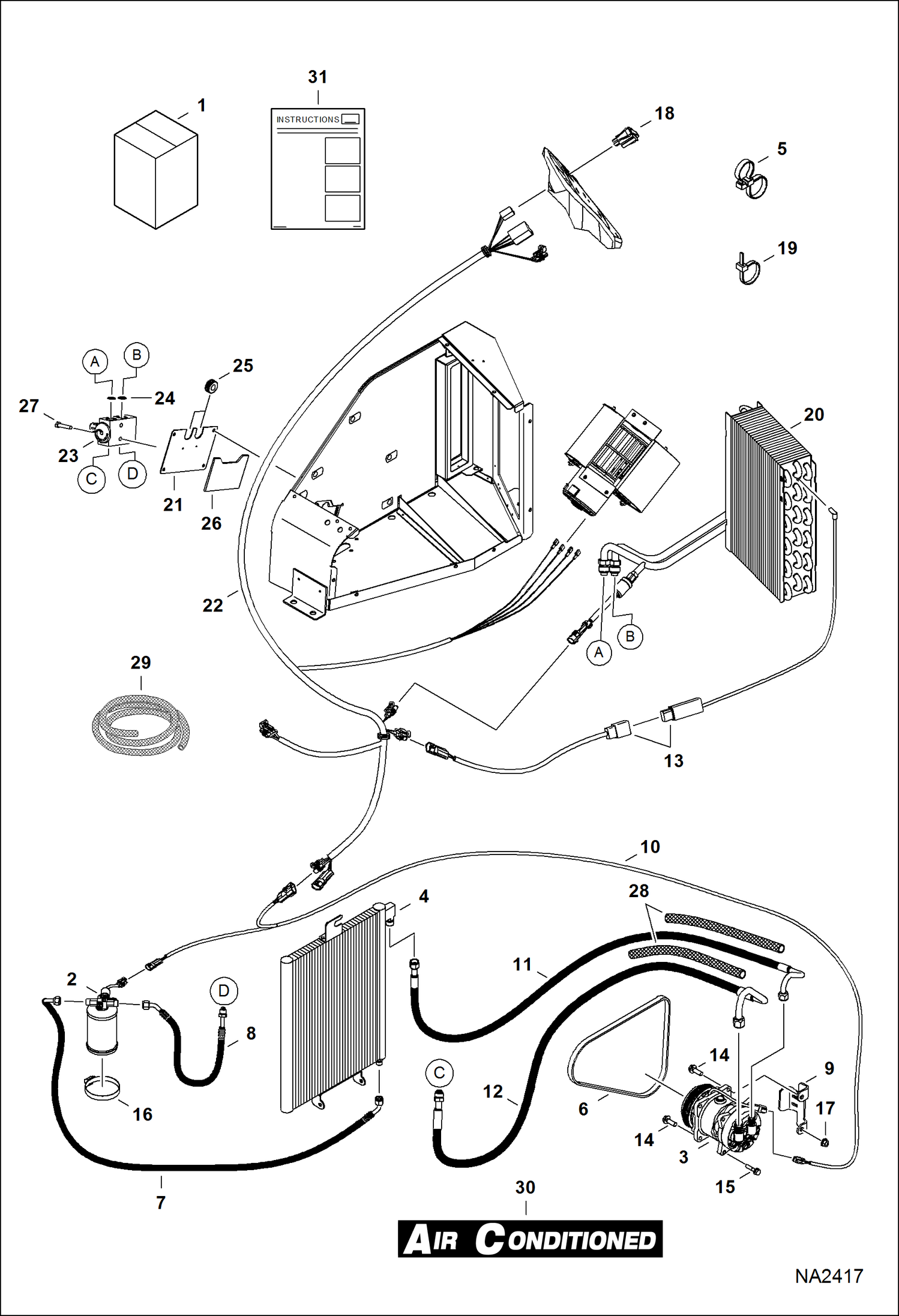 Схема запчастей Bobcat E32 - HEATER & A/C (A/C Kit) (S/N A94H11001 - 13144, AC2N11001 - 13062) ACCESSORIES & OPTIONS